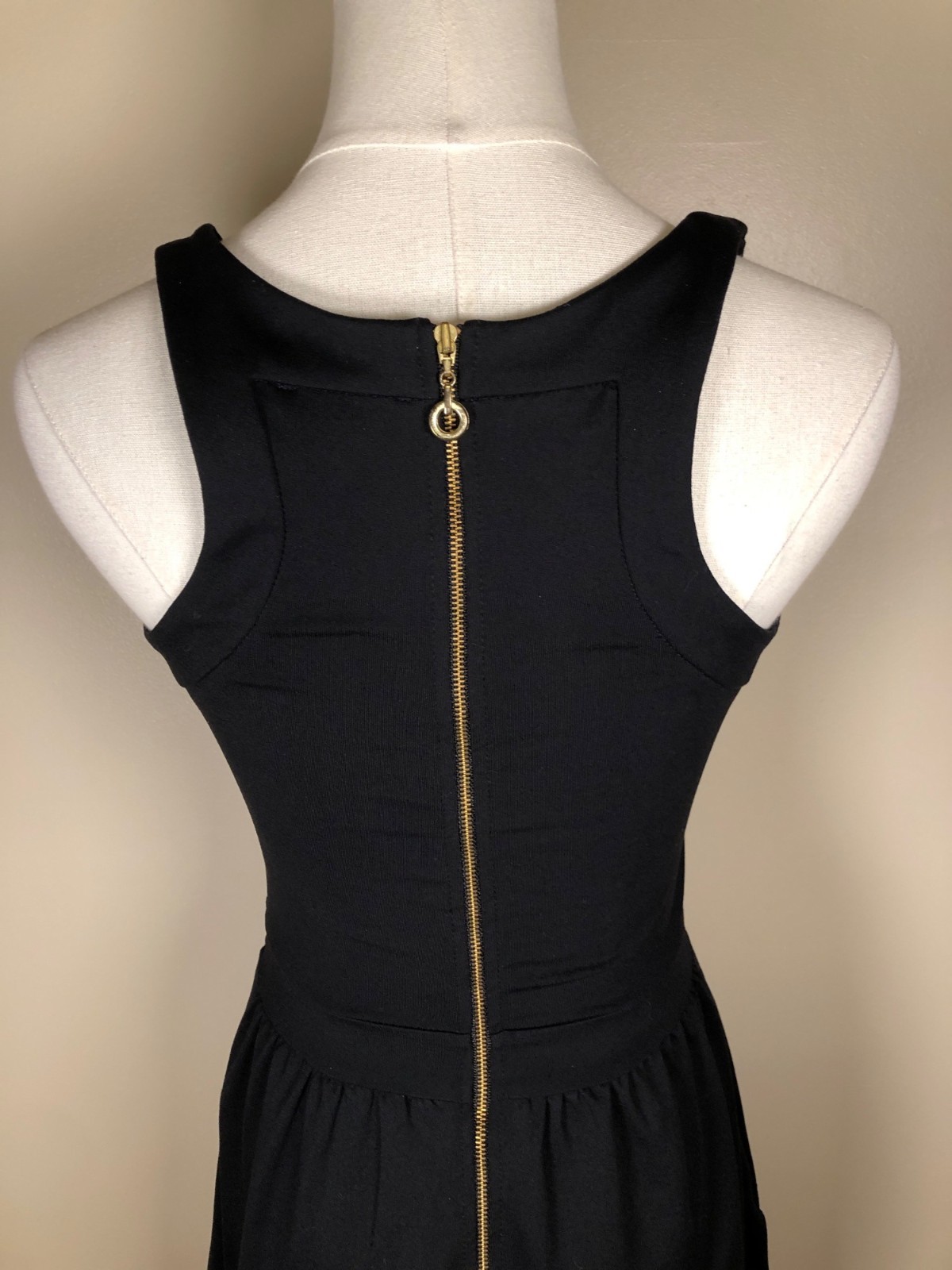 Cynthia Rowley Black Sleeveless Fit & Flare Dress With Gold Back Zipper Size XS