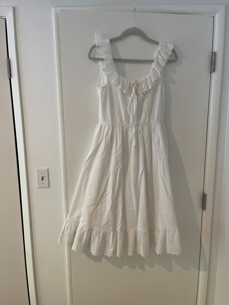 Celine Dress Hedi Slimane White Cotton Lace Small Eyelit Sz 38 Womens