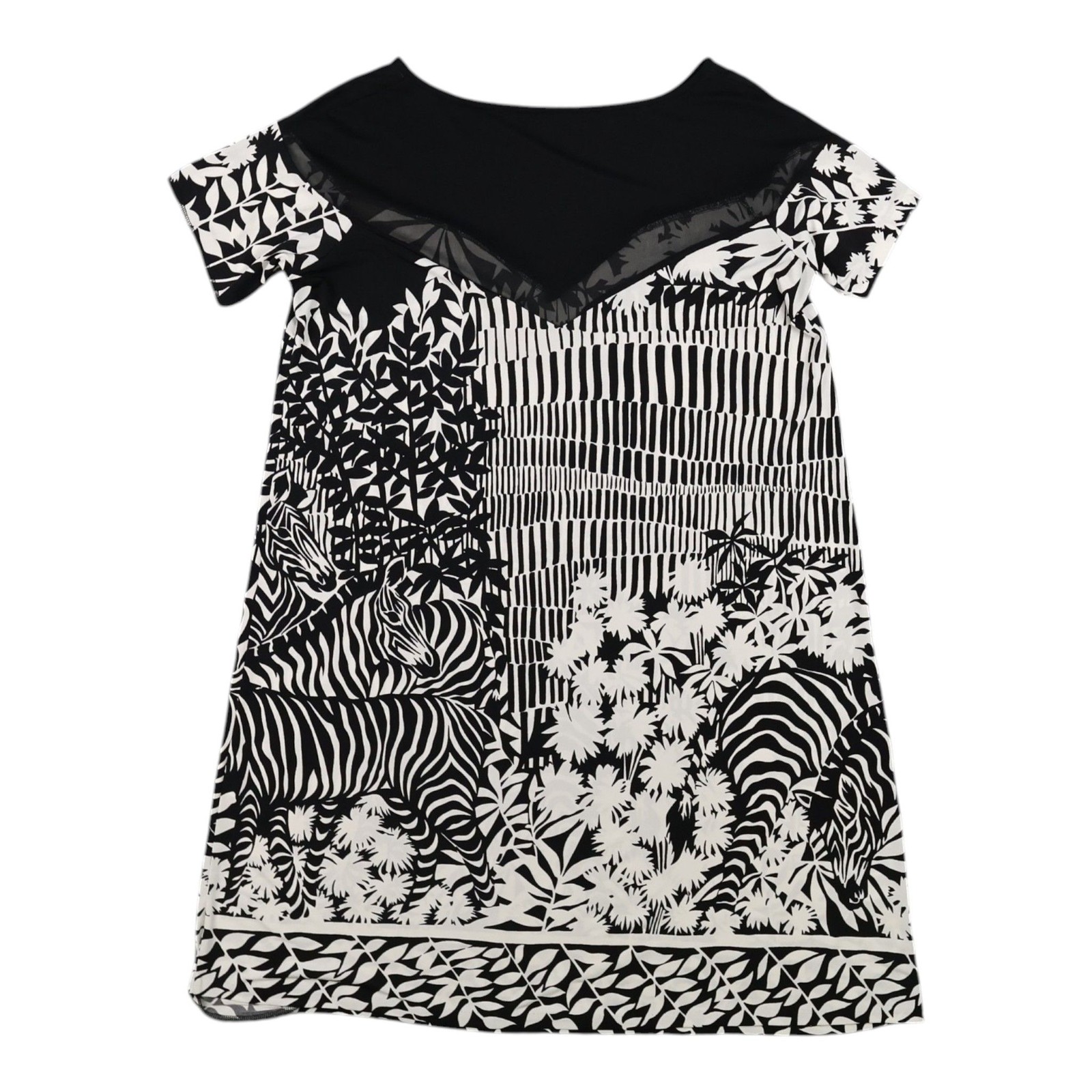 Leona Edmiston Dress Womens 4 Floral Zebra Leaf Print Short Sleeve Shift Size 4