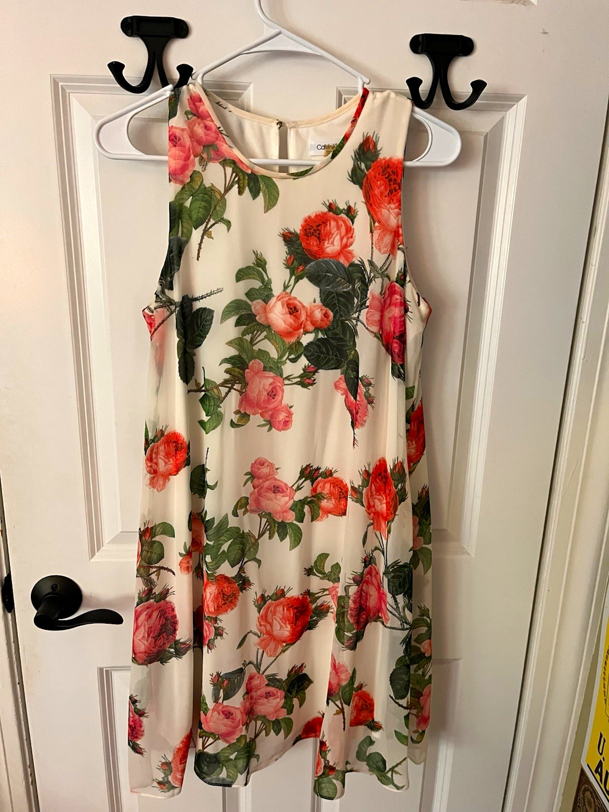 Calvin Klein Women’s Size 8 White Pink Green Floral Shift Dress Sleeveless