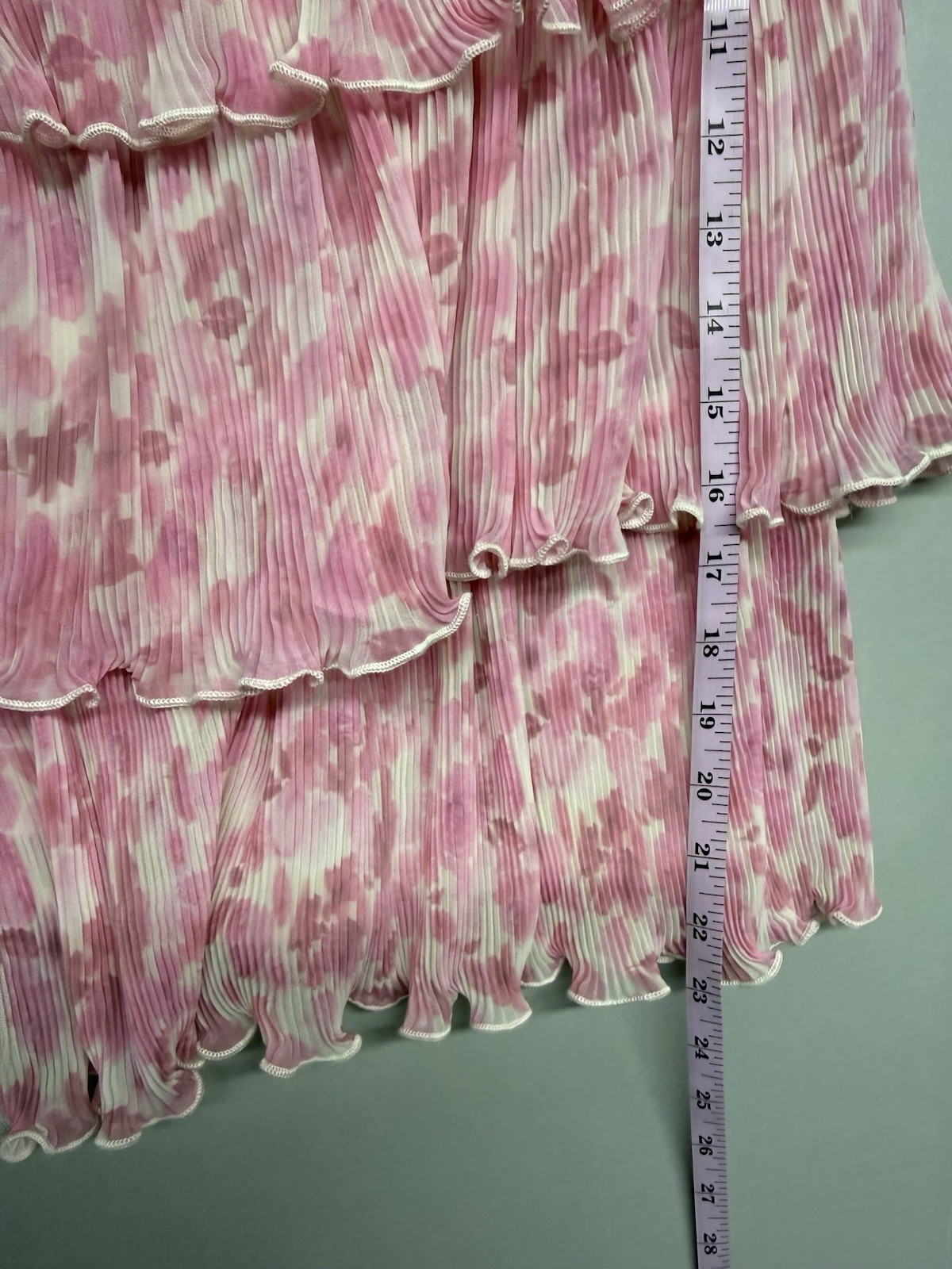 Ganni Pink Floral Plissé Georgette Tiered Mini Dress Sz 38 US 6 Medium