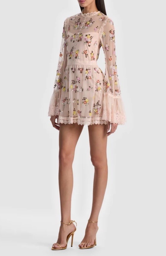 Alice + Olivia Allegra Embellished Lace Mini Gown Pale Pink NWT Fairy Core US 6