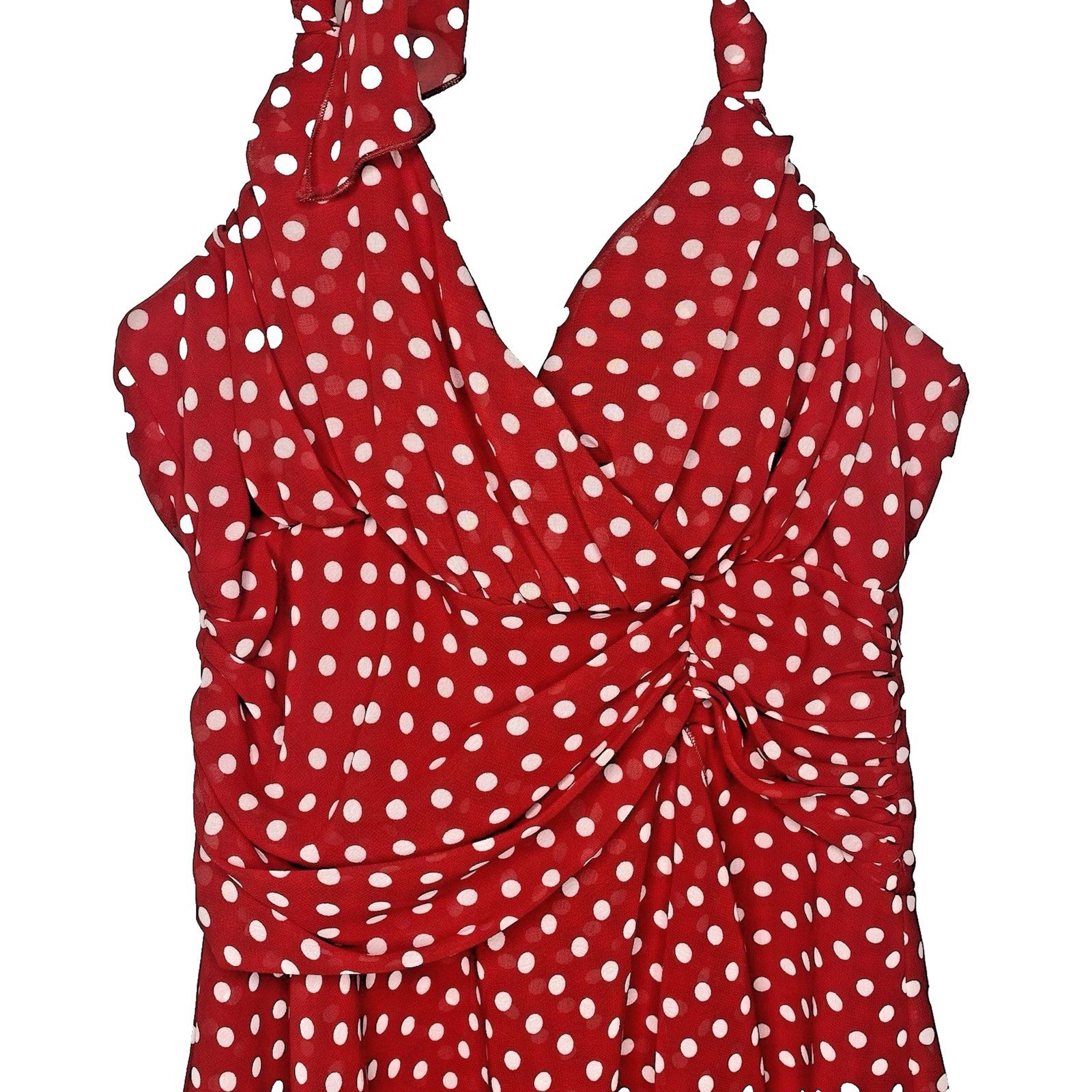 A Byer Polka Dot Halter Dress Womens 9 Surplice Faux Wrap Pinup Rockabilly Red