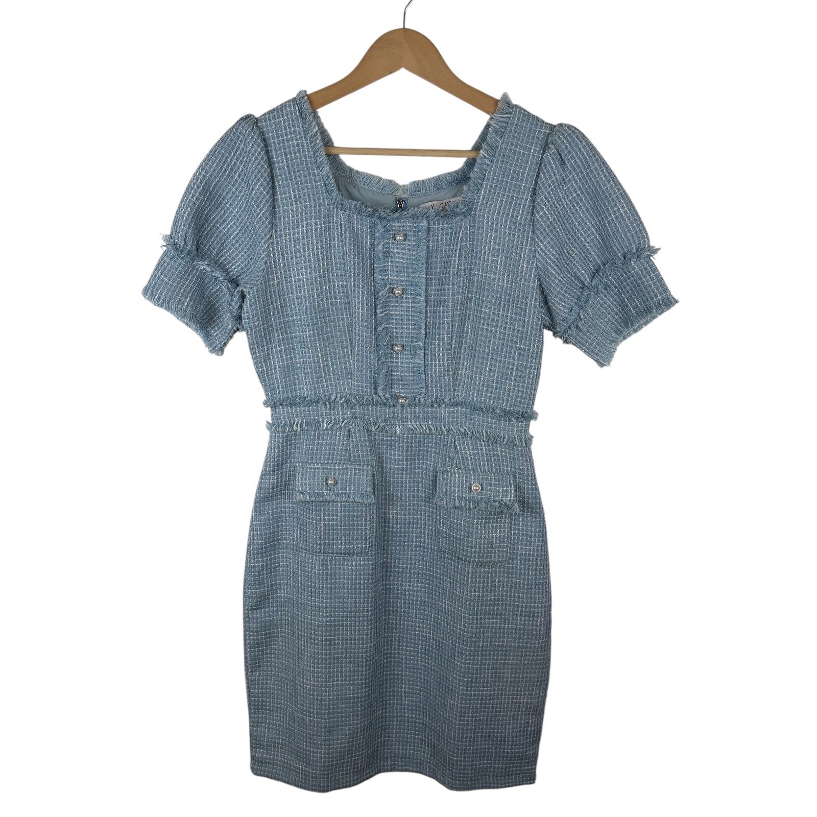 Ivy City Co Claudia Dress Small Blue Tweed Old Money Classic Preppy Coquette