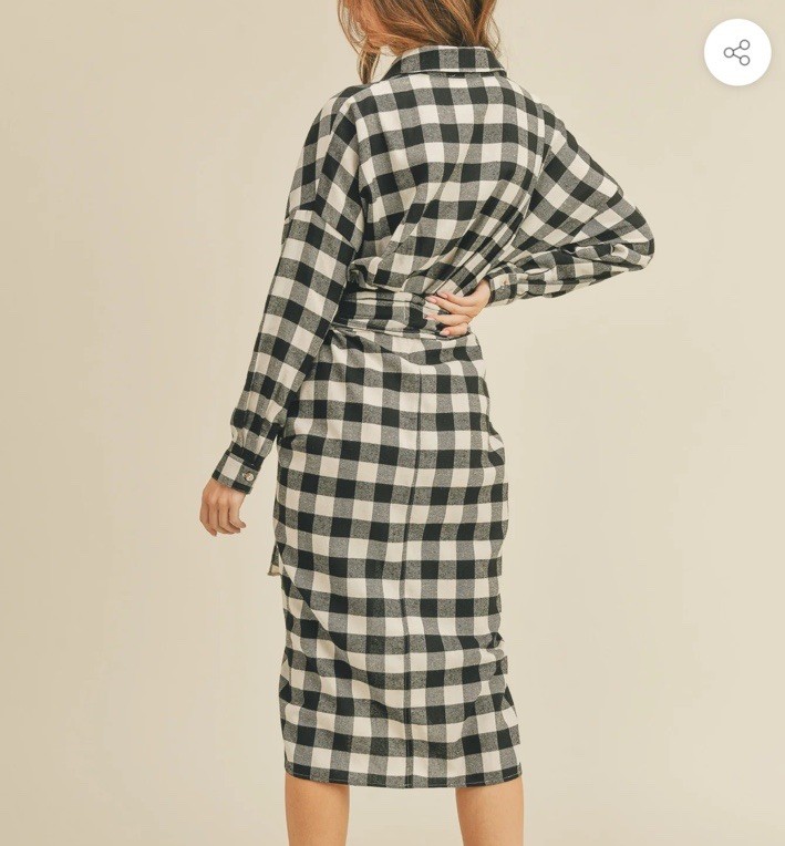 Mable Haeri Flannel Button Down Shirt Midi Dress Women Size Medium Black White