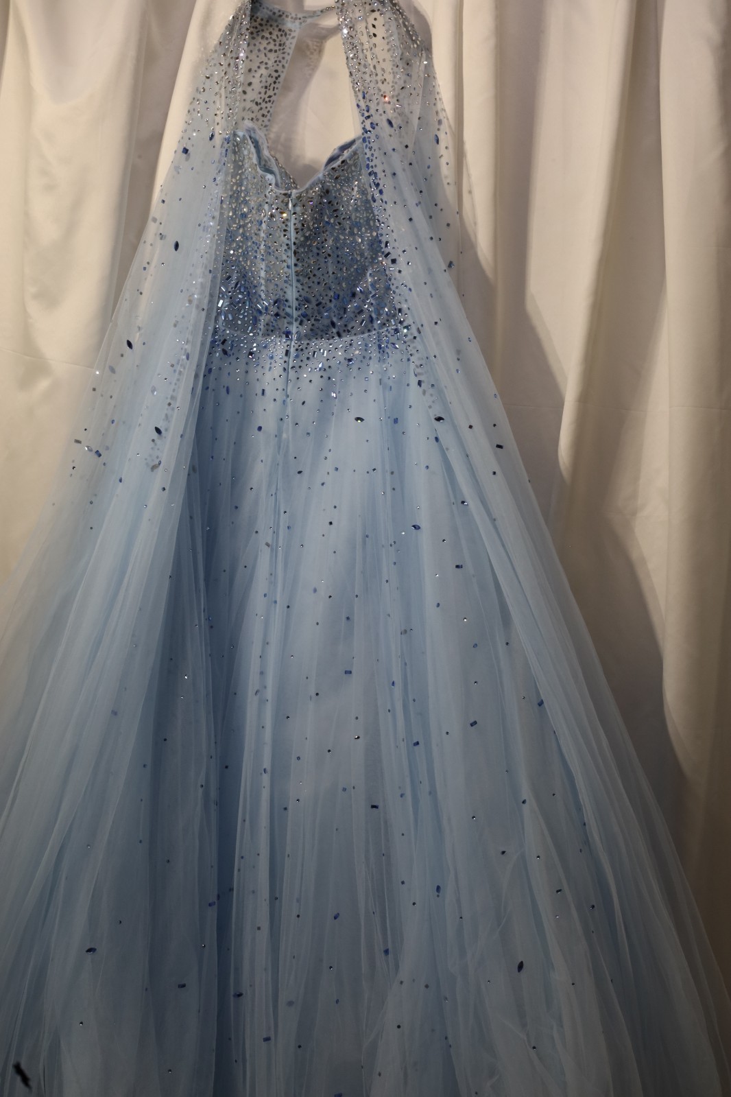Elegant Evening Dress Light Blue Tulle Crystal Embellished Rhinestones