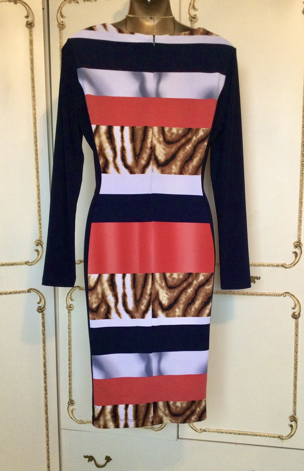 PICADILLY UK 10 / 12 Designer Navy / Coral / Multi Print Dress NWT RRP £159