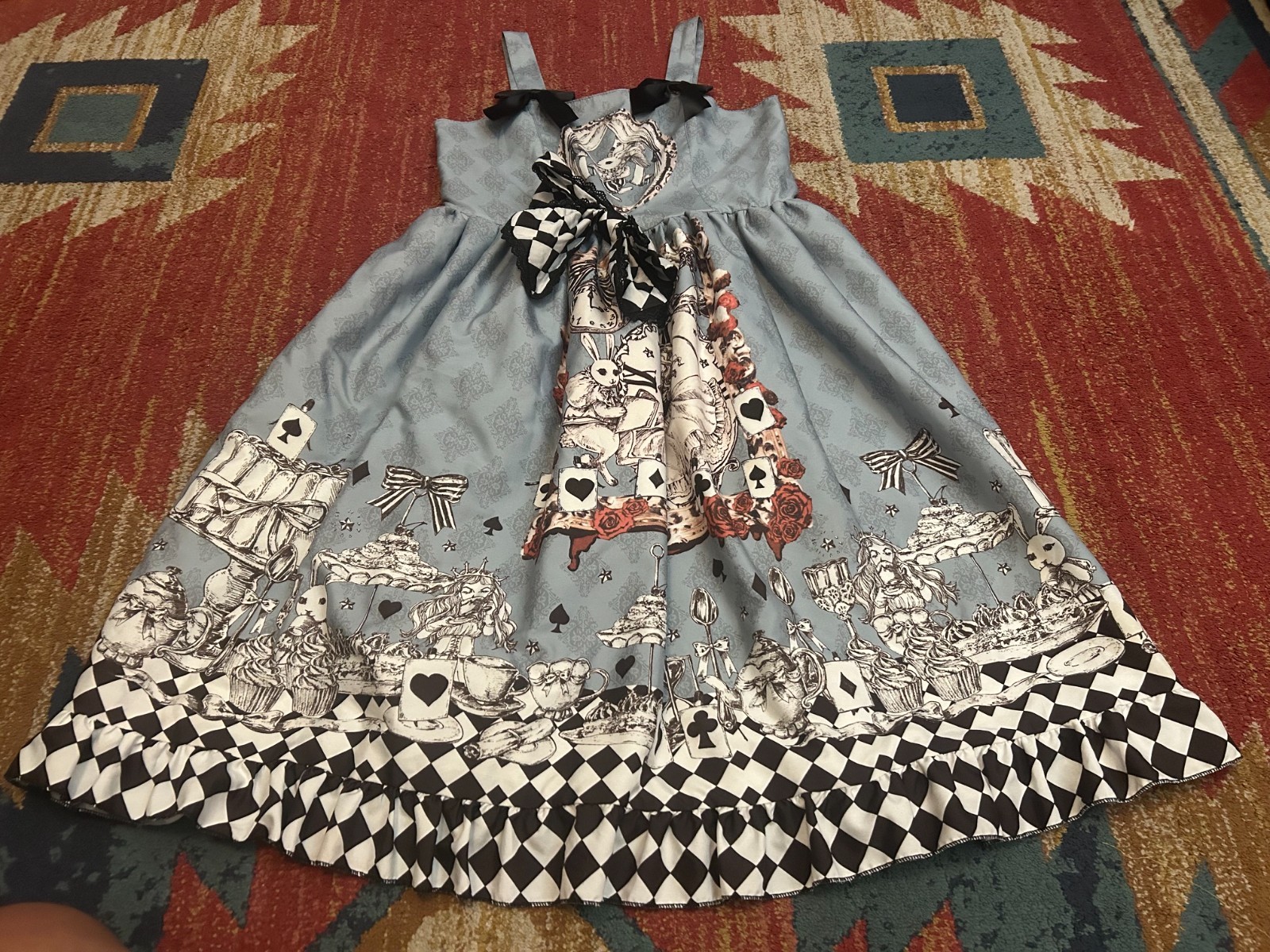 Womens L Lolita Honey Alice in Wonderland Tea party ribbon dress NICE