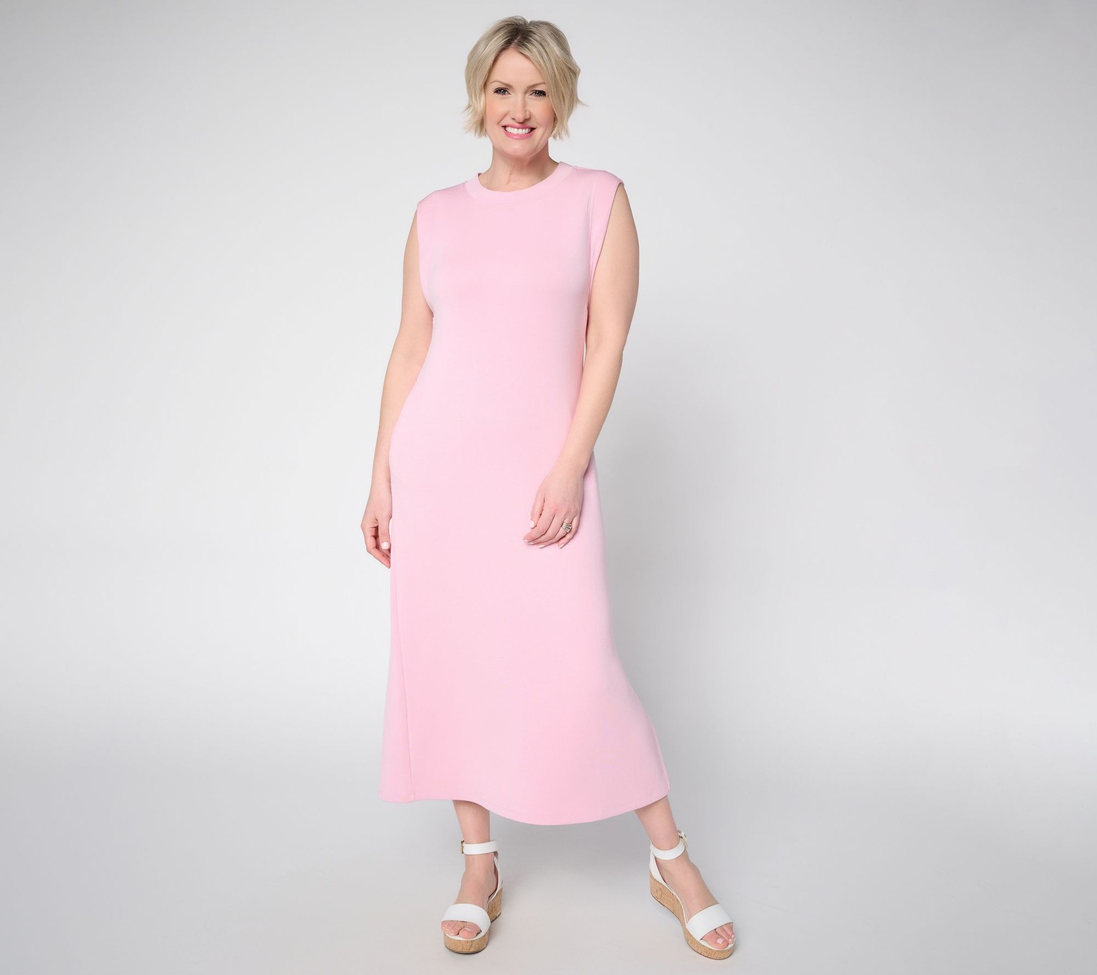 Belle by Kim Gravel Regular ScubaLuxe Maxi Dress w/ Bra Blocker Bleached Mauve M
