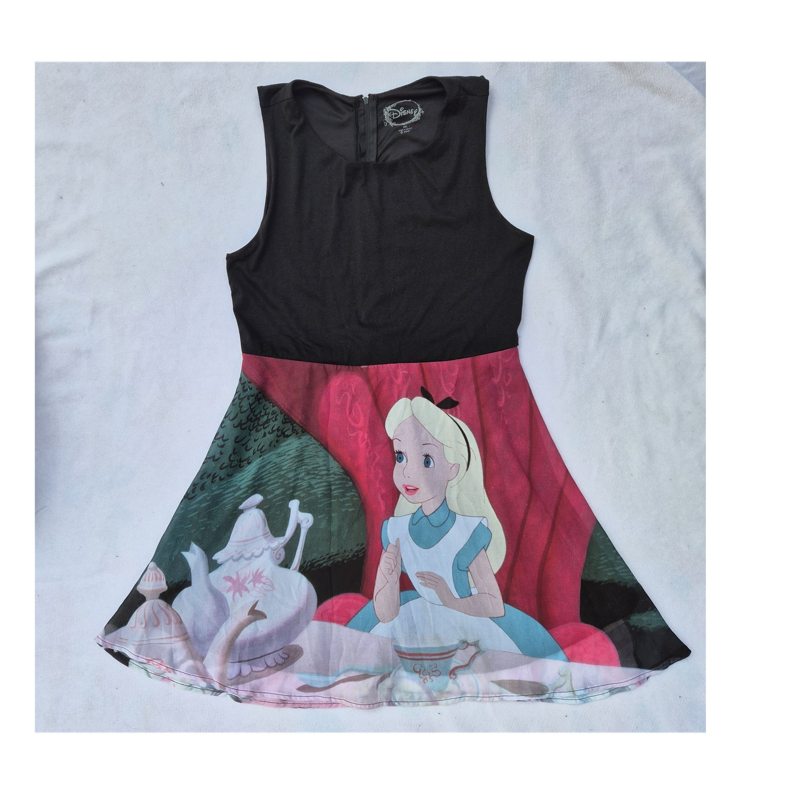 Disney Alice in Wonderland 2XL Black A-Line Sleeveless Knee Dress Zip