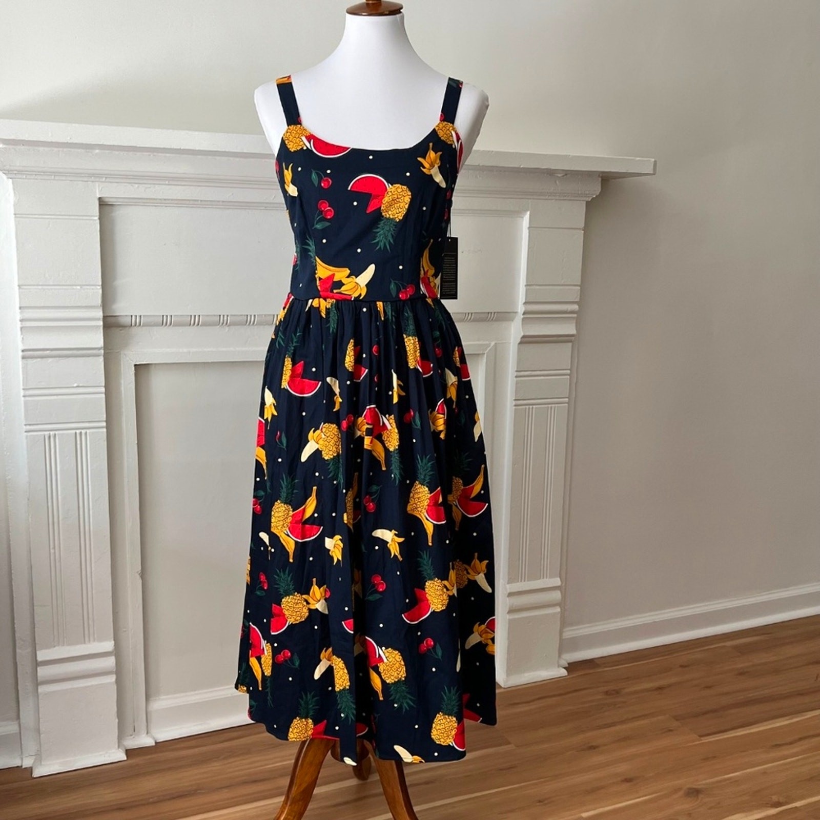 MODCLOTH Dress Small Midi Medium Retro Cotton Tropical Vacation Pinup COLLECTIF