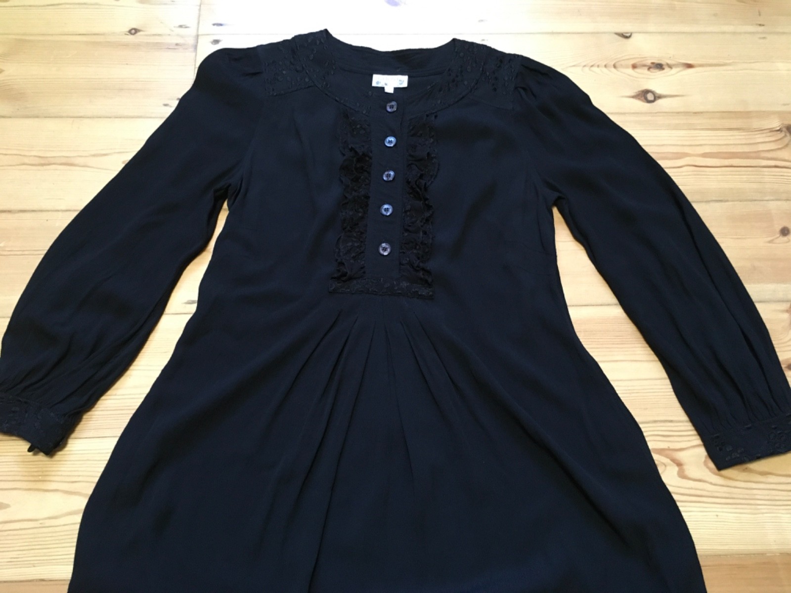 Ghost black viscose crepe dress knee length 3/4 sleeve 10