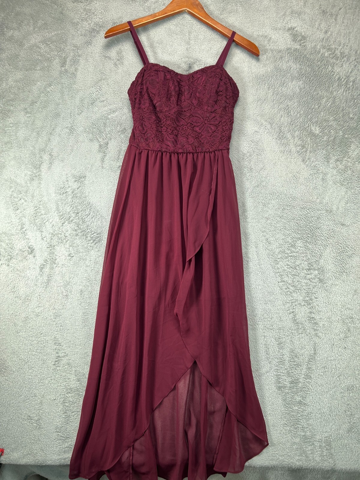 Lily Rose Womens Small Red Wine Formal Dress Lace Top Chiffon Sleeveless NWOT