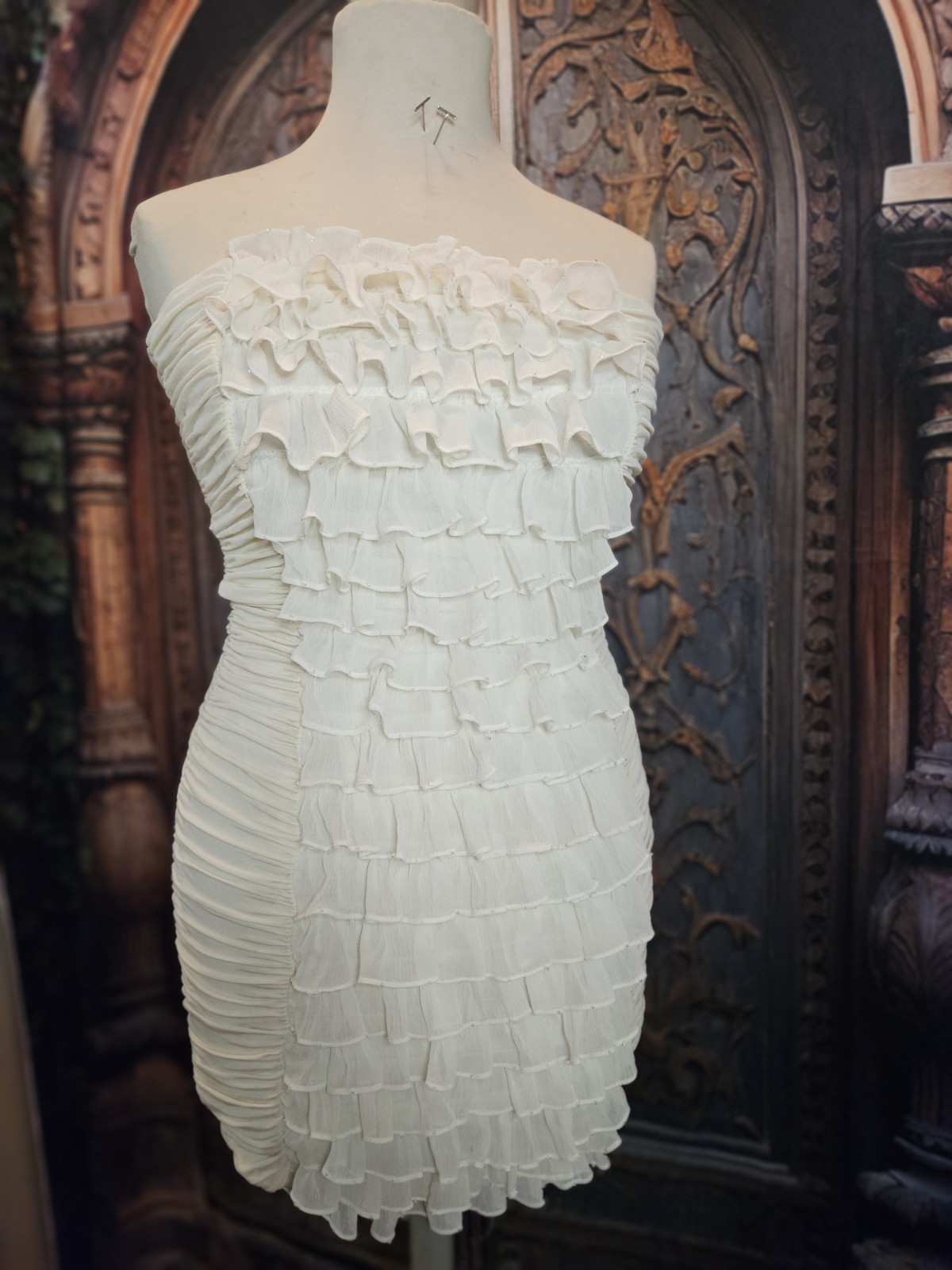 Forever 21 Juniors Medium Ivory Strapless Ruffle Mini Dress Ruched Party Dress