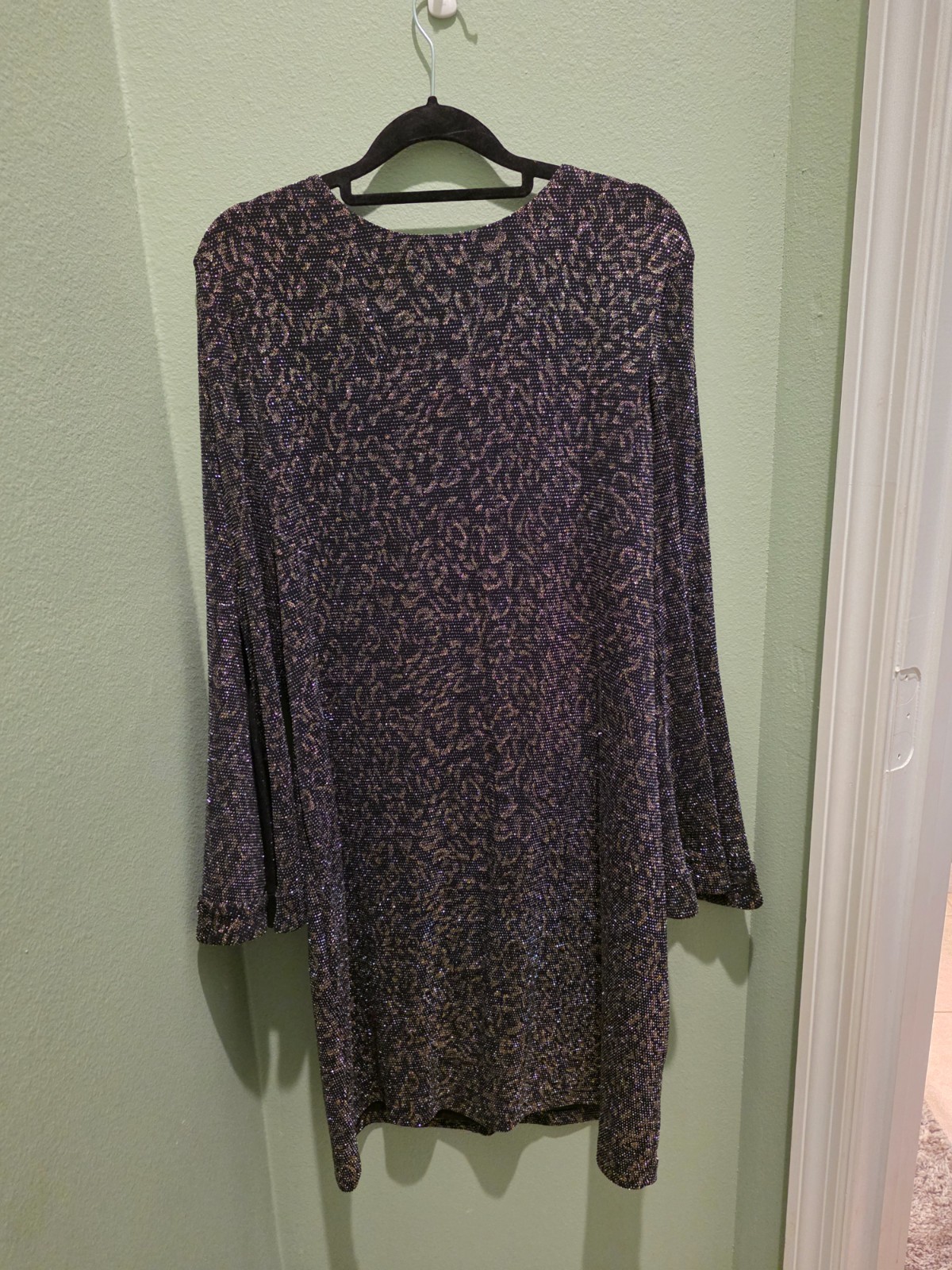 MSK Women’s Shift Dress Long Bell Split-Sleeve Metallic Large