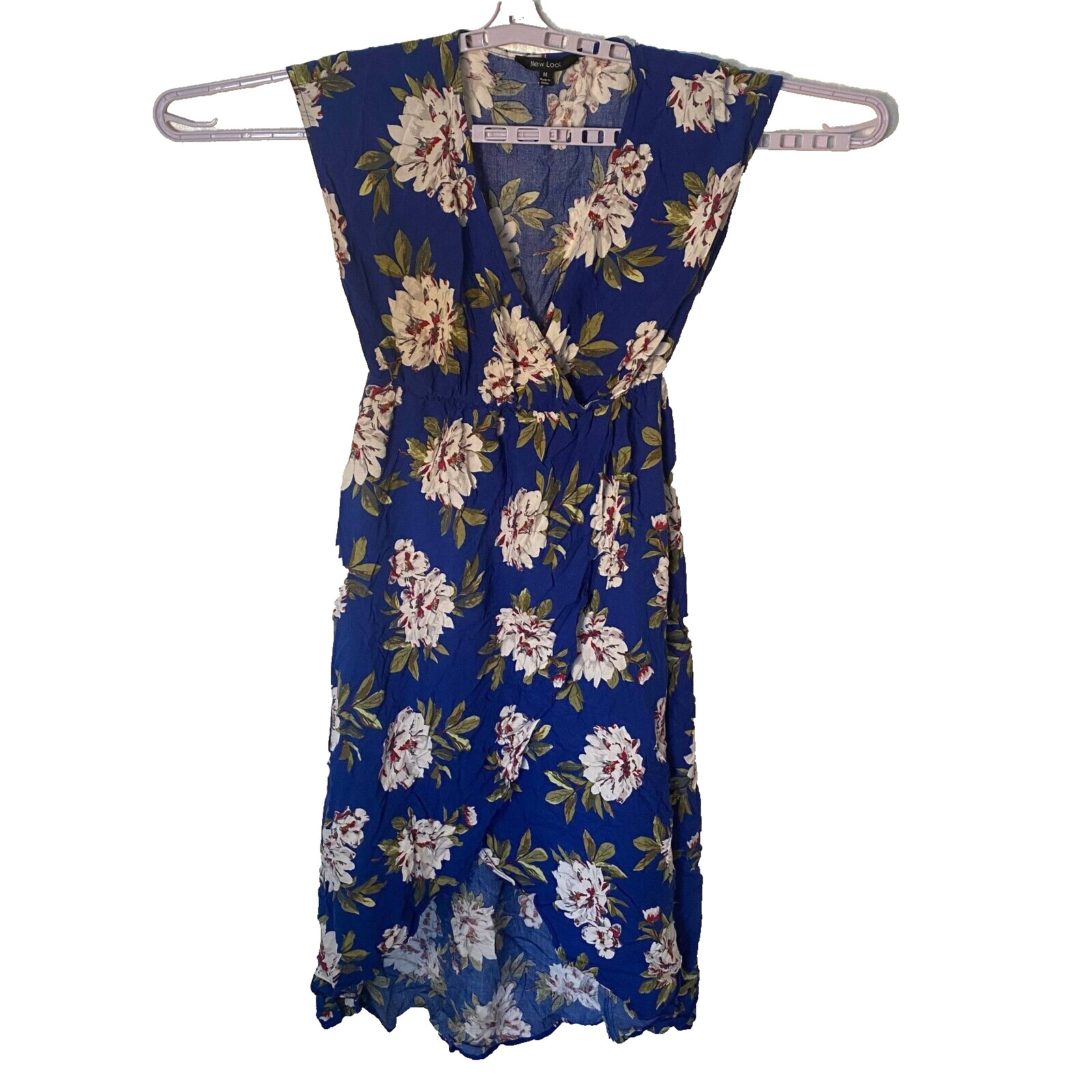 New Look Floral Print Summer Dress Women Size M Floral Blue V Neck Sleeveless