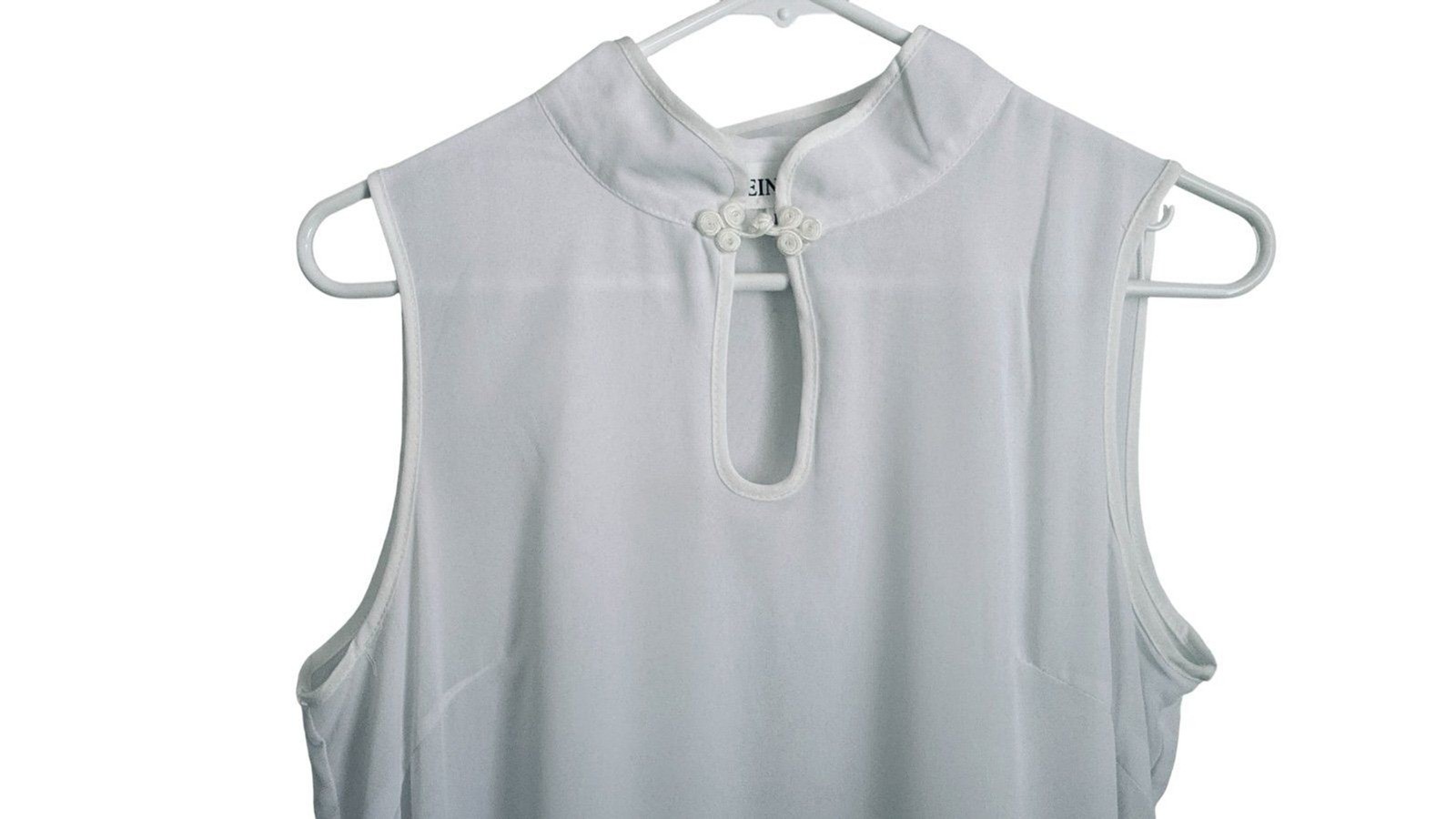 Veinfuns White Silk Blend Mandarin Collar Maxi Dress – Size M – 60% silk