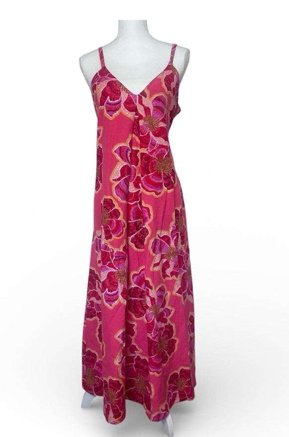 LOFT Pink Textured Floral Linen Blend Maxi Dress Fresh Guava Print New With Tags