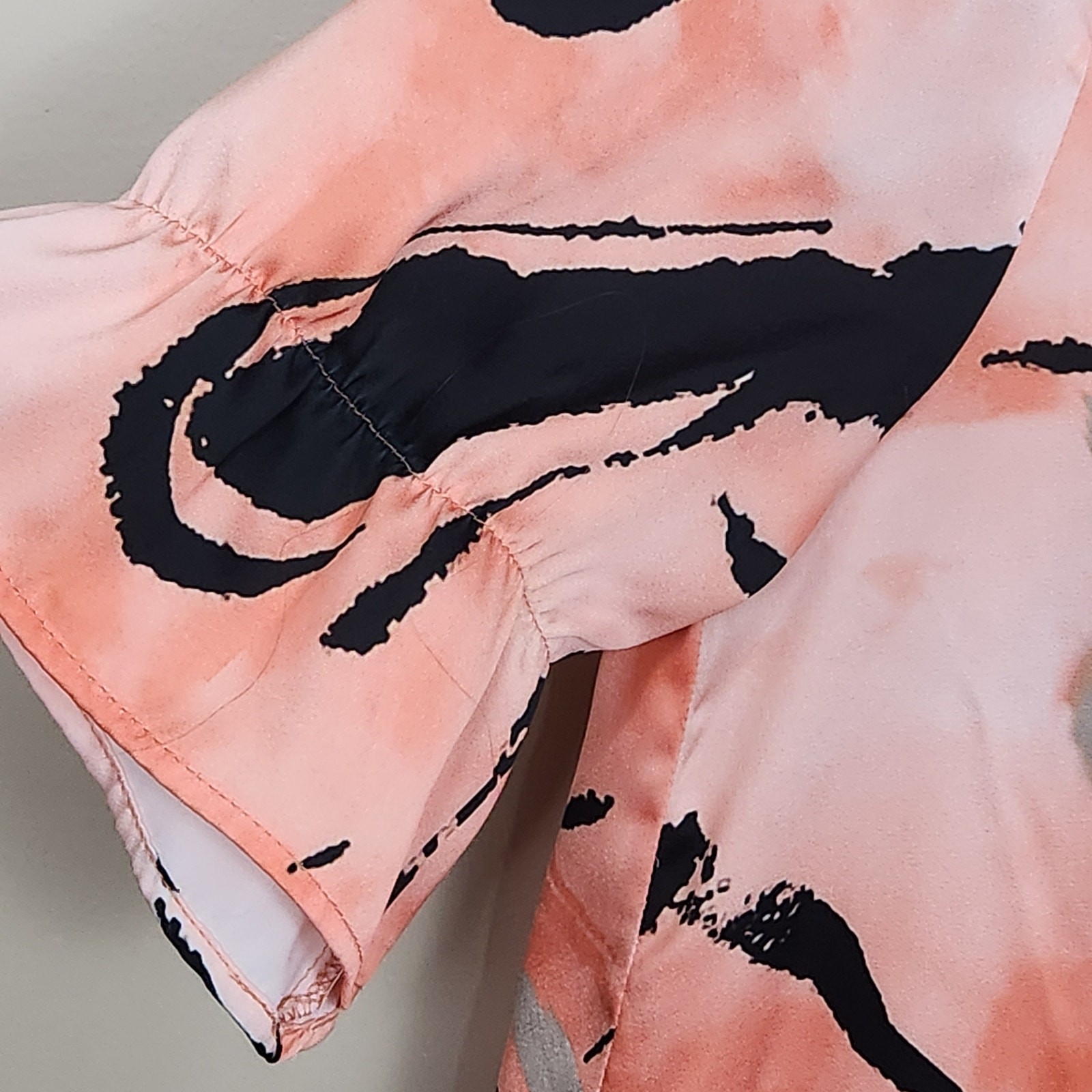 Ming Wang Abstract Print Watercolor Brushstroke Mock Neck Ruffle Dress SZ XS