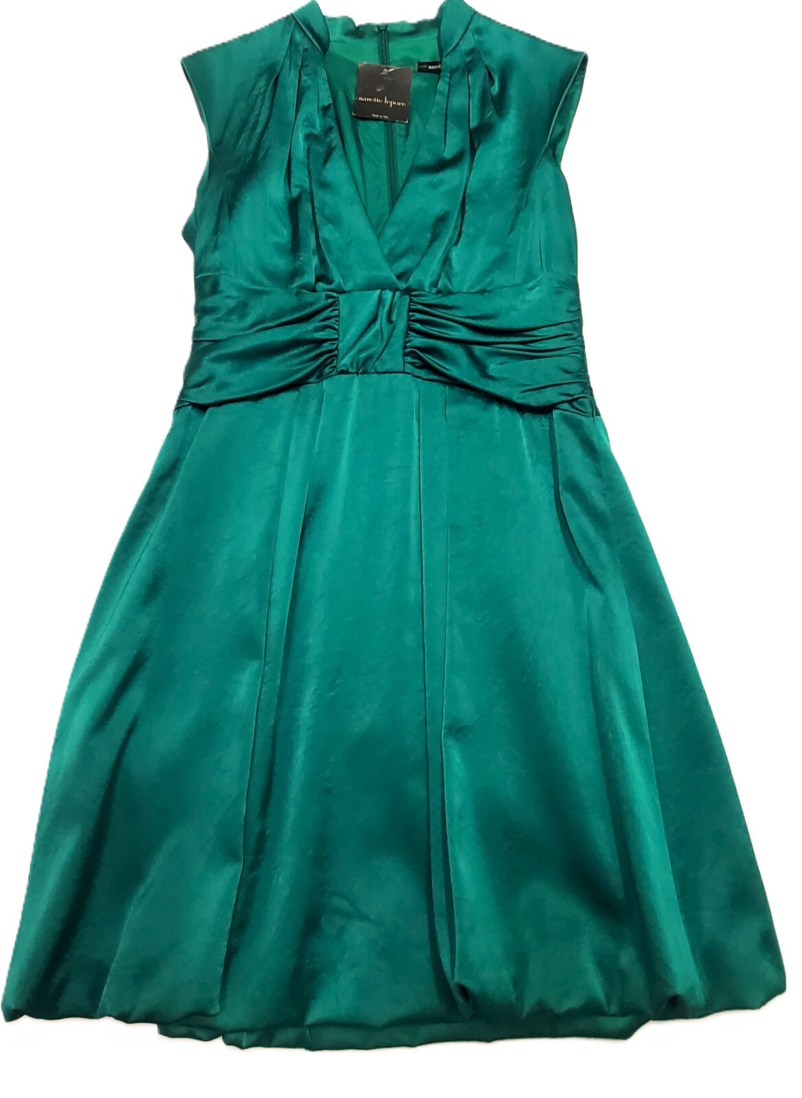 Nanette Lepore Chic Emerald Green Satin Cocktail Dress 10 Bubble Hem Party $348