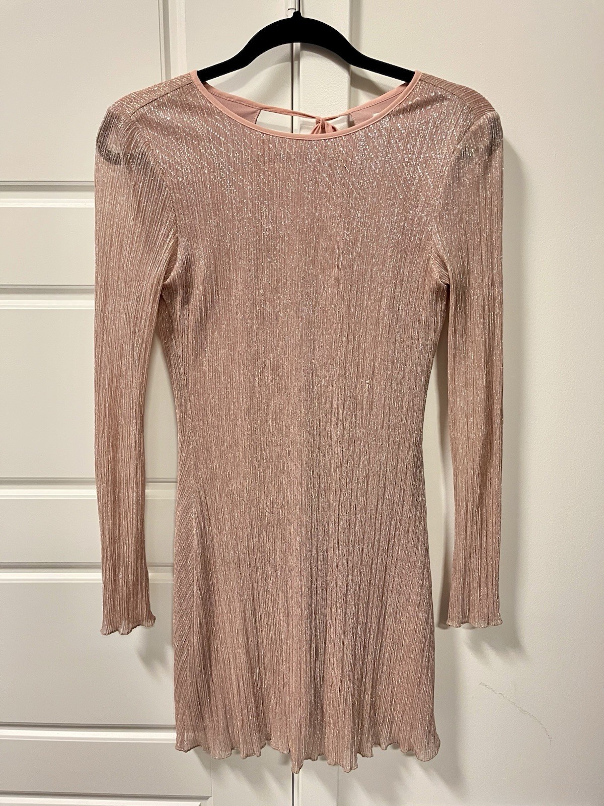 Kimchi Blue Pink Glitter Metallic Knit V-Neck Long Sleeve Mini Dress S