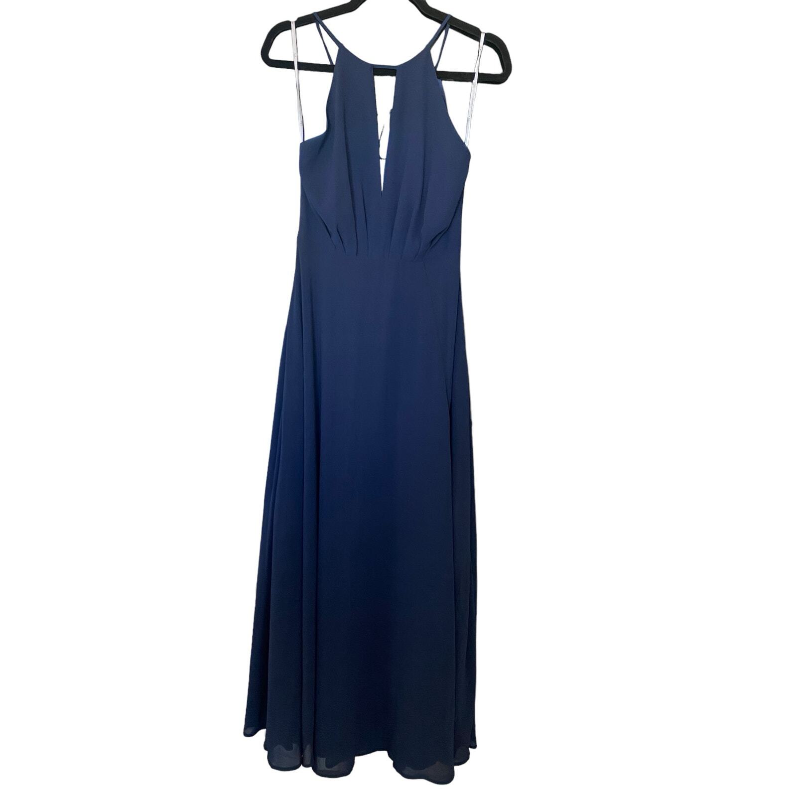 Lulus Aim for Amour Navy Blue Halter Neck Chiffon Maxi Slit Women’s Dress M