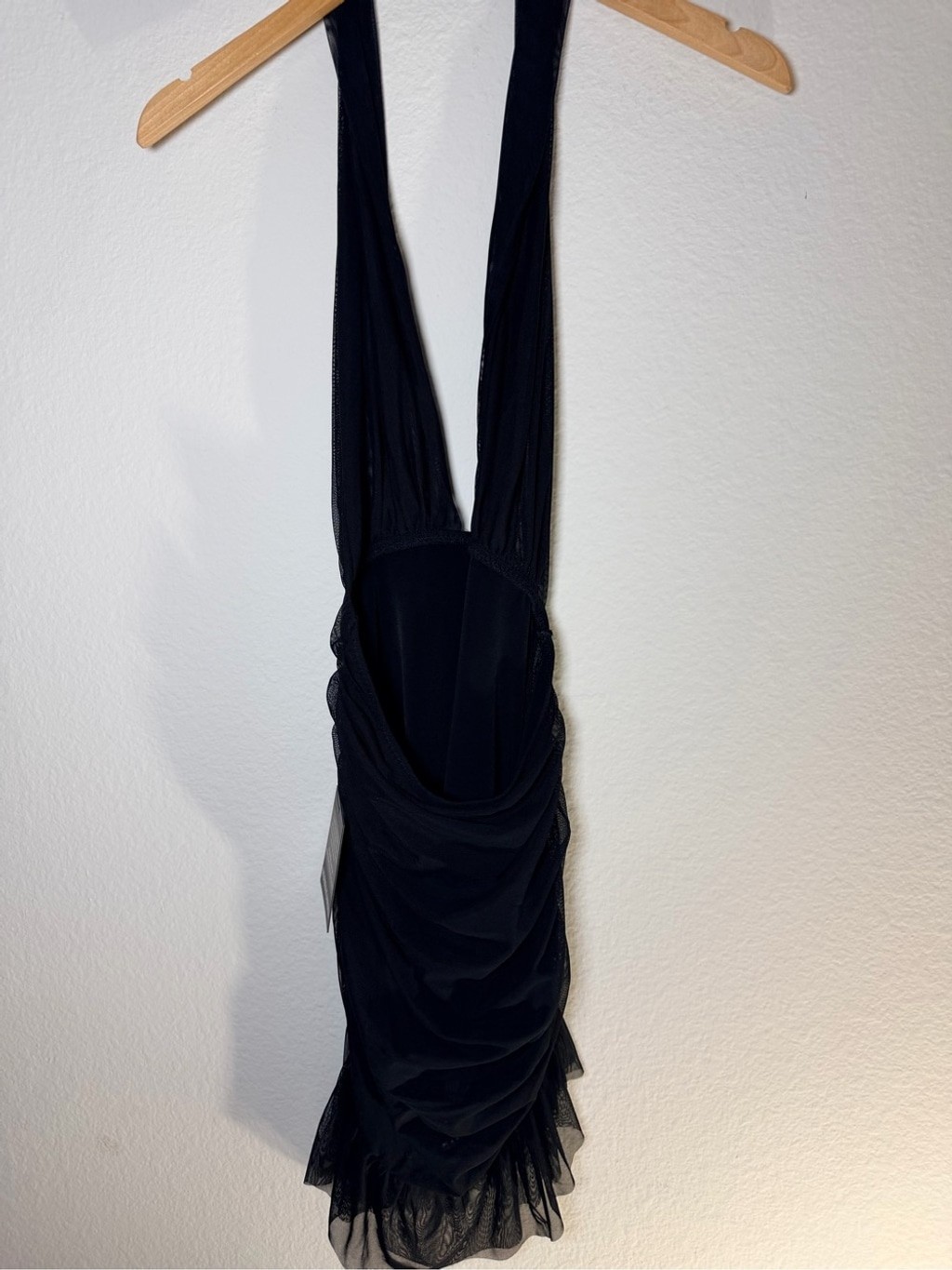 NWT Norma Kamali Ruffle Halter Mio Mini Dress Black Mesh M 38