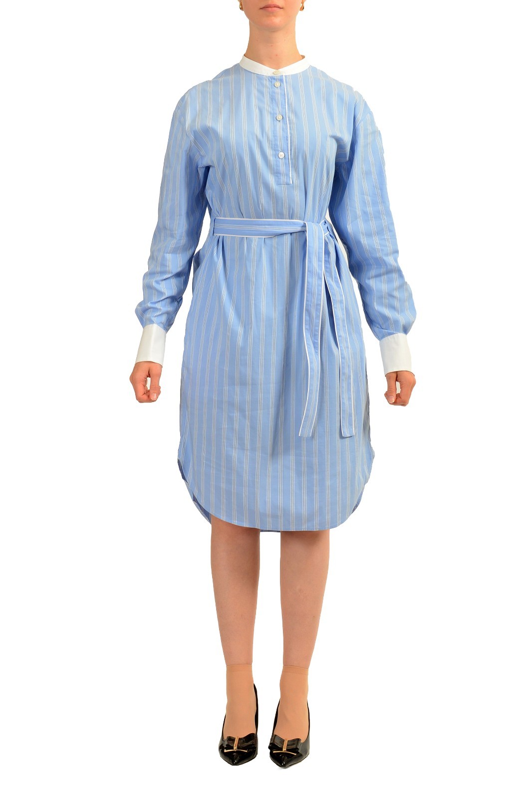 Hugo Boss Women’s “Dabime” Striped Belted Long Sleeve Shirt Dress US M IT 42