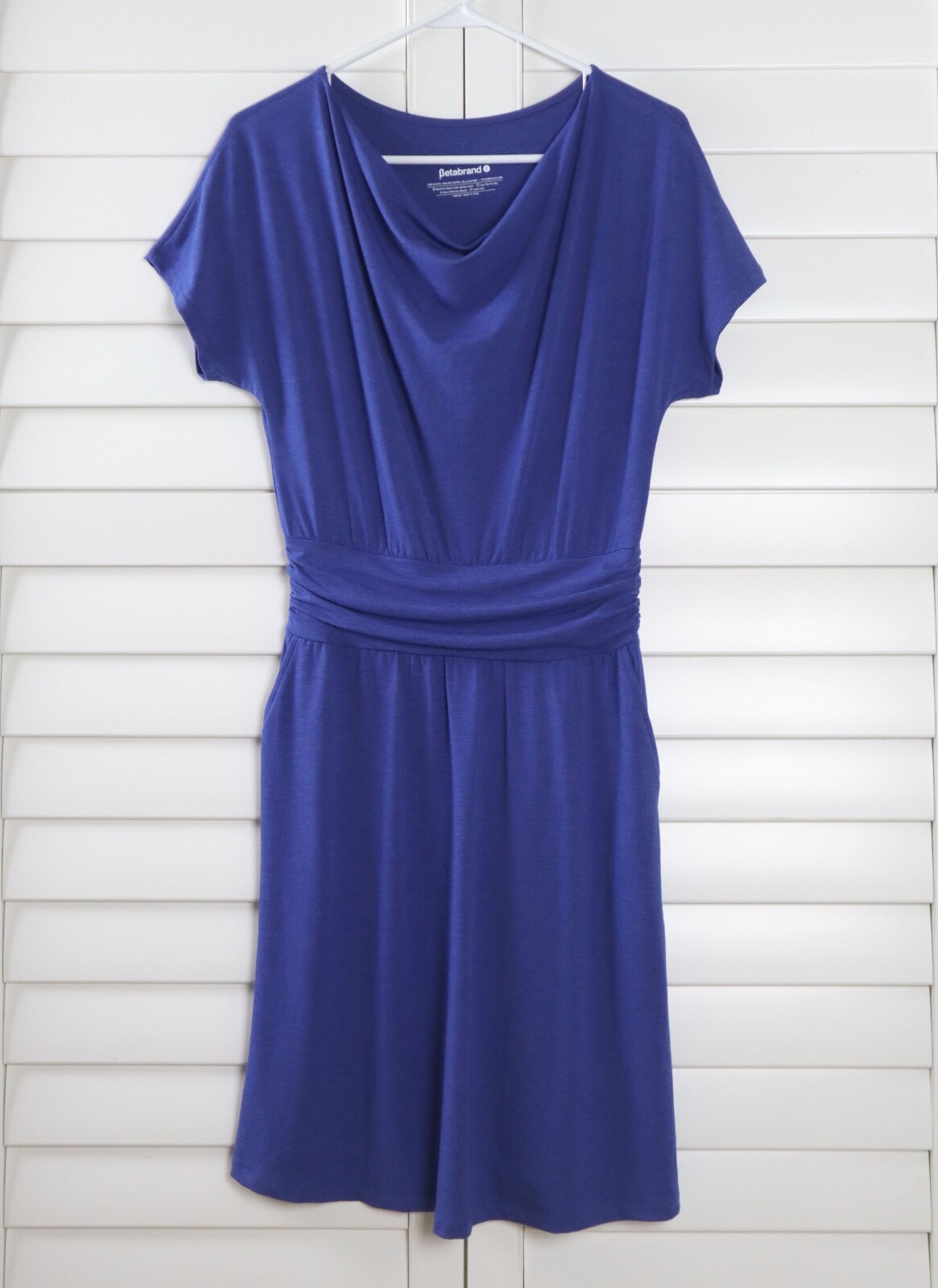 BETABRAND $98 Super Soft Stretch Draped Neck Gathered Waist Dress Size Small