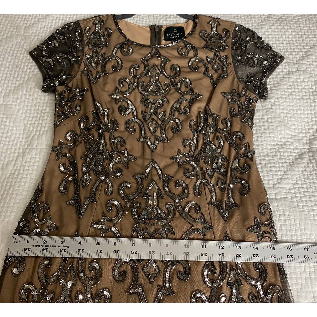 ADRIANNA PAPELL DRESS 2 SEQUIN BEADED WEDDING GUEST COCKTAIL PARTY SHORT DAMASK