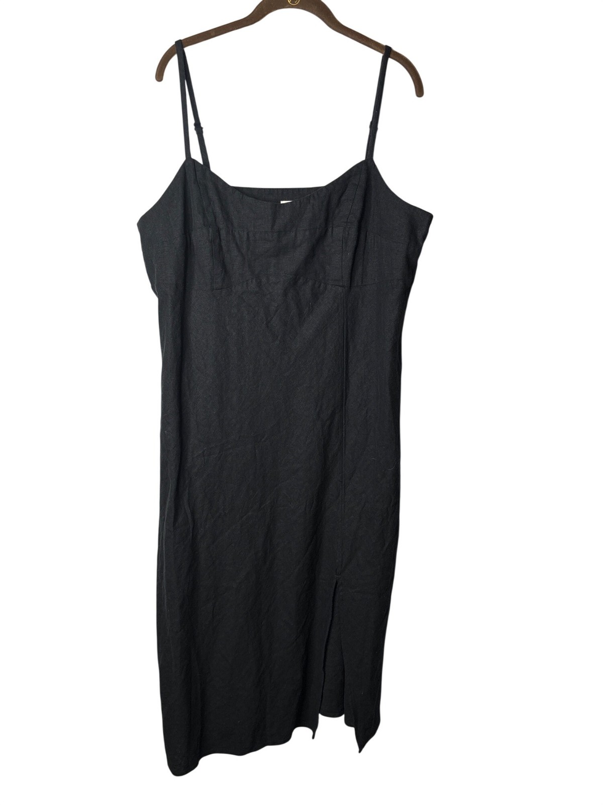 A New Day Womens Slip Dress Size XXL Midi Front Slit Spaghetti Straps Black New