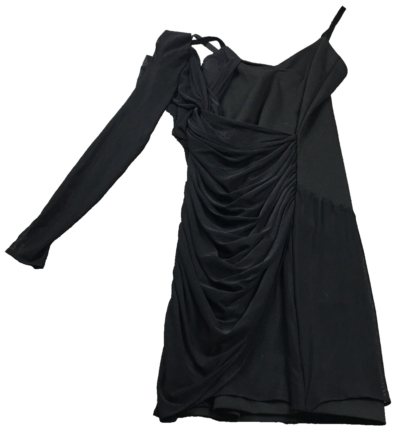 Zara Womens Dress Sz XS Black Pleated Stretch Single Sleeve Spaghetti Straps