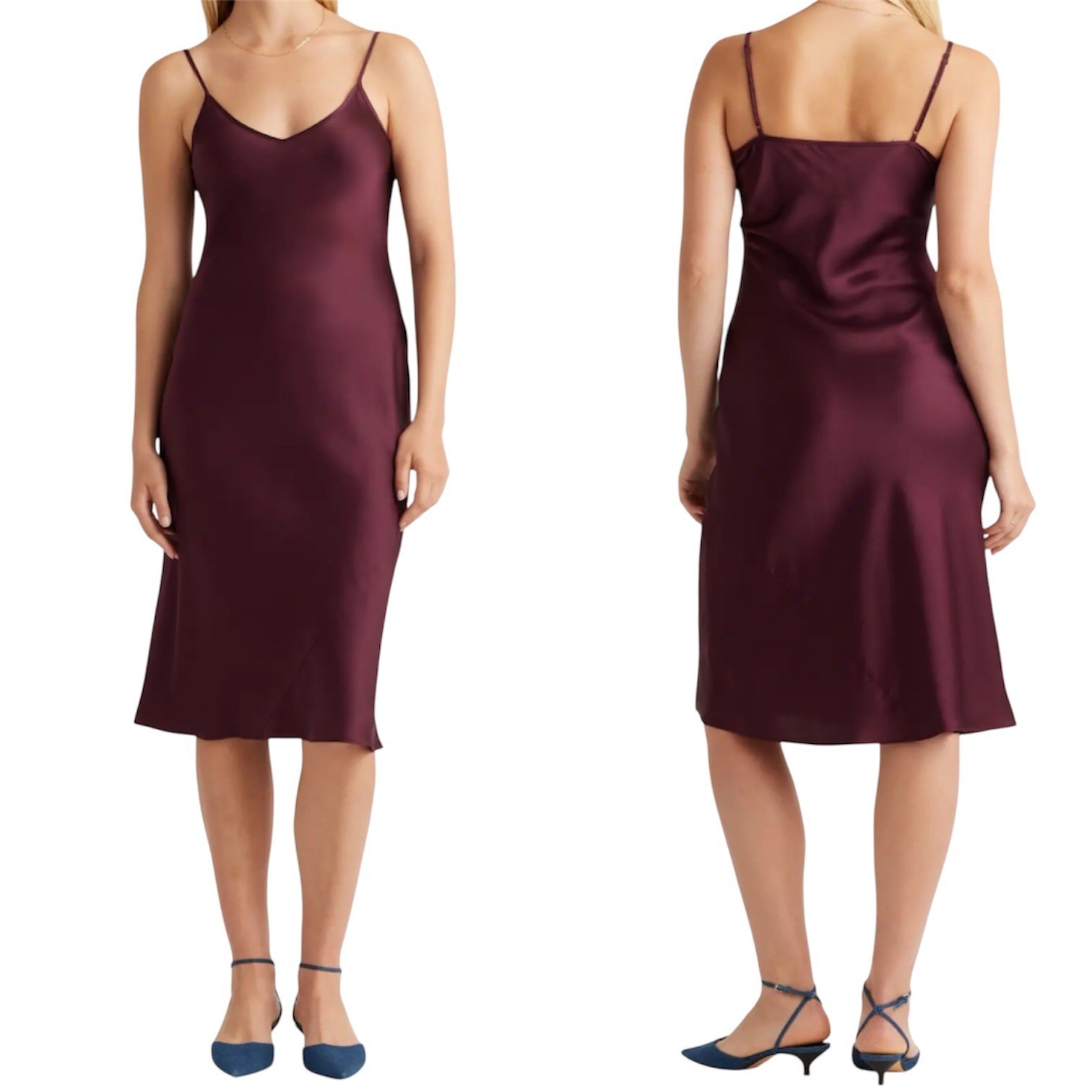 Quince 100% Washable Silk Bias Midi Slip Dress Mulberry Wine Midi V-Neck Small