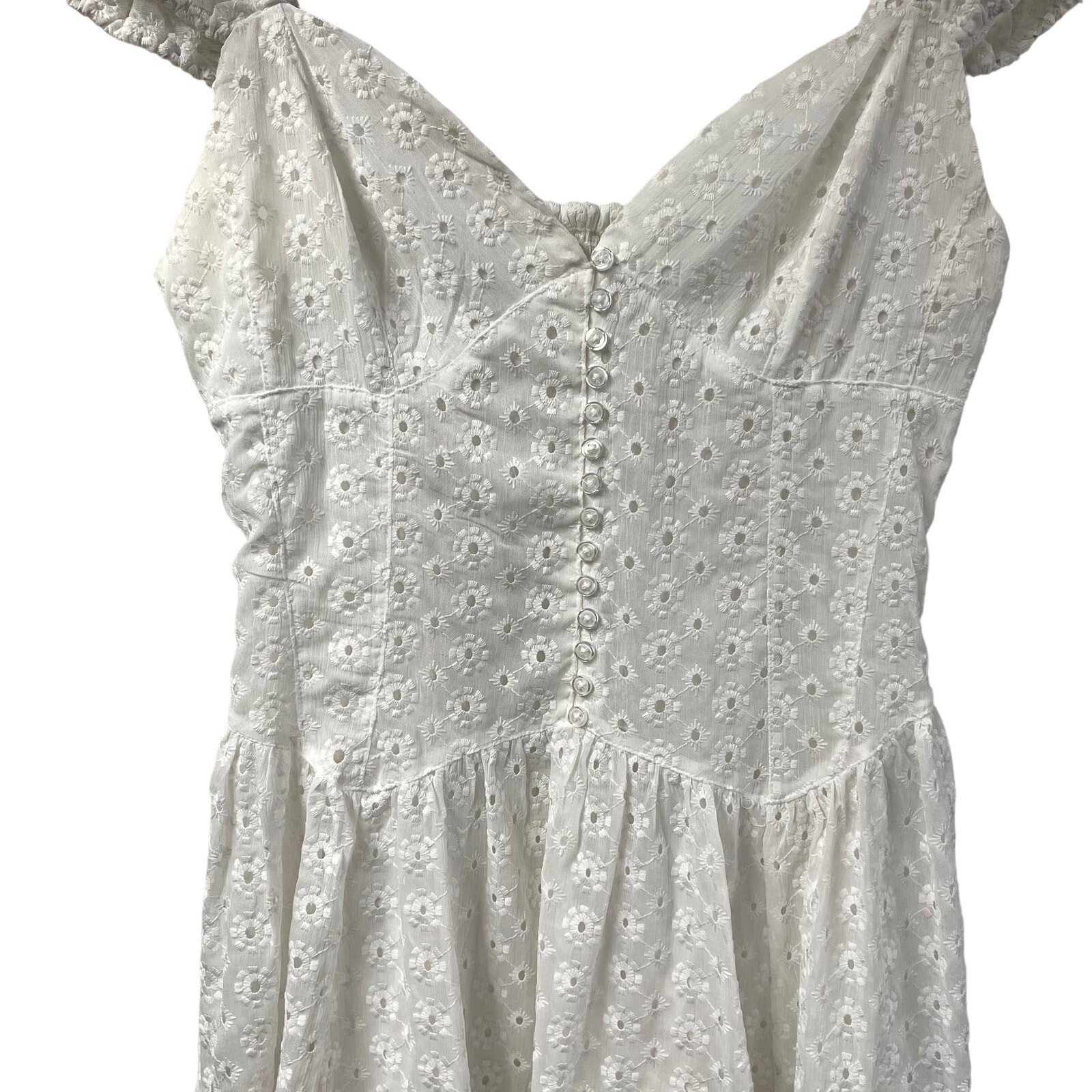 Kimchi Blue Dress White Lace Eyelet Large Mini Fitted Flare Off Shoulder
