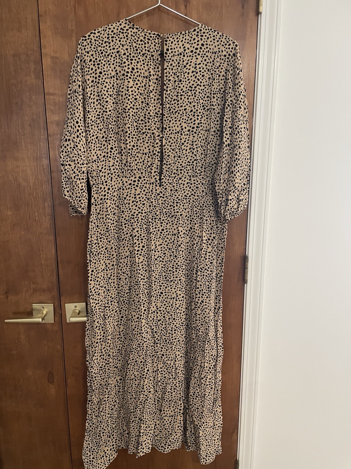 MNG Beige/Black Leopard Print V-Neck Maxi Dress 3/4 Sleeve XL