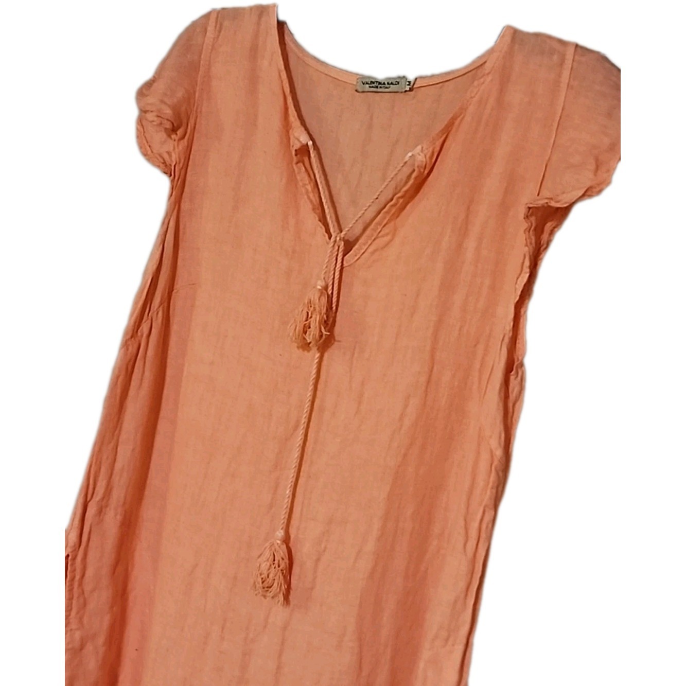 Valentina Naldi Peach Linen Shift Dress M Medium Short Sleeve Made In Italy R2