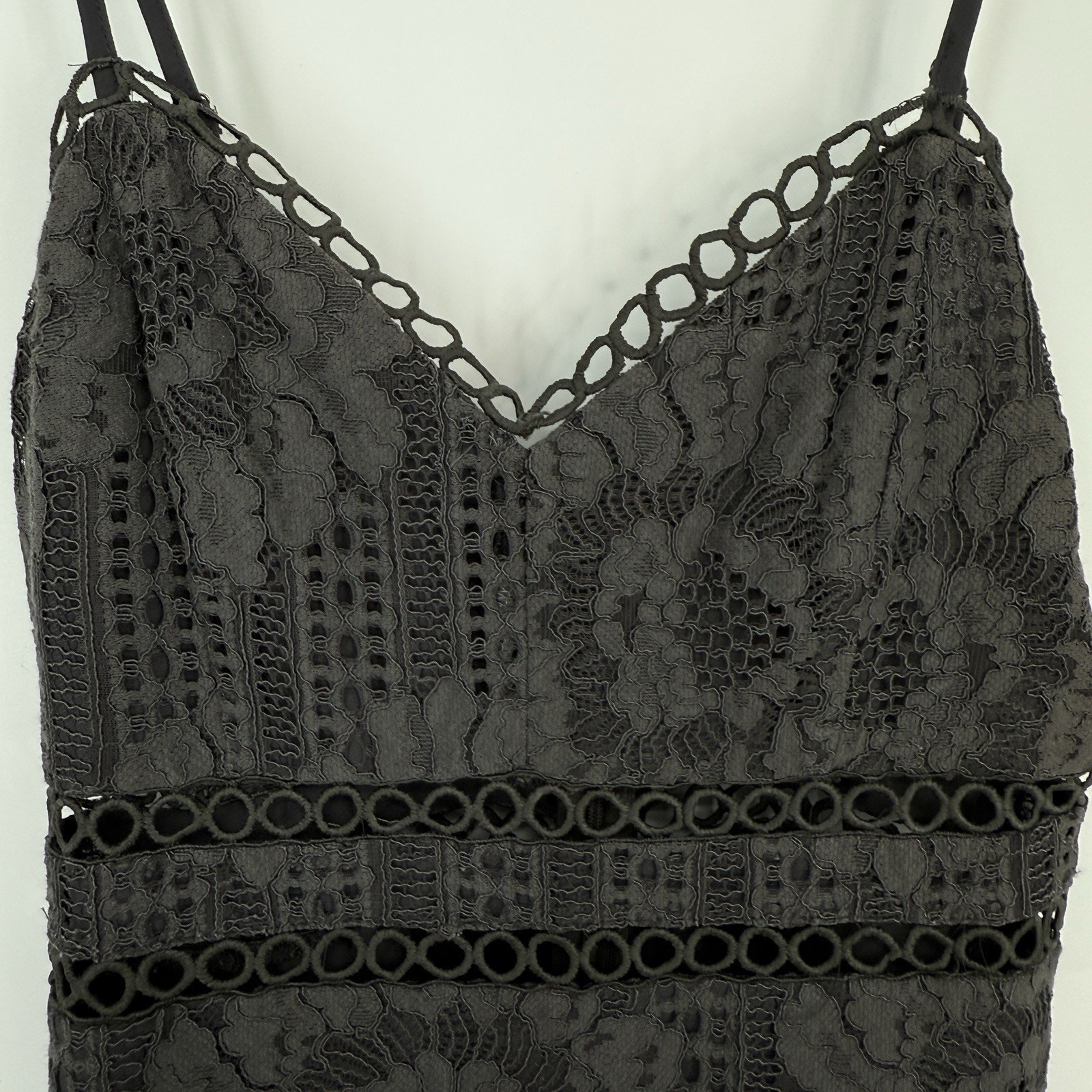 Storia Spaghetti Strap Lace Sheath Mini Dress size Small Dark Gray NWT
