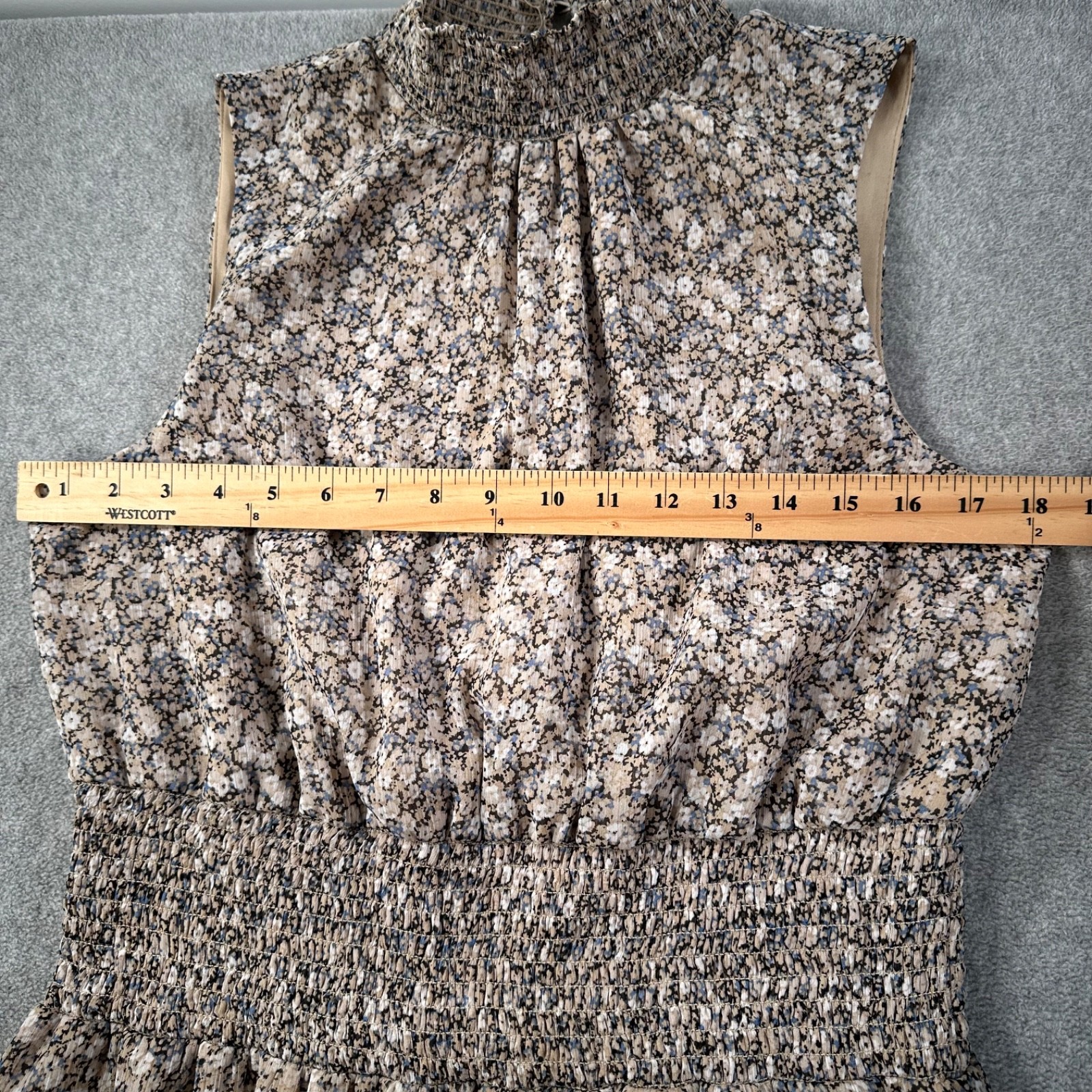1. State Mock Neck Floral Tiered Midi Dress Size Large Sleeveless Smocked Waist