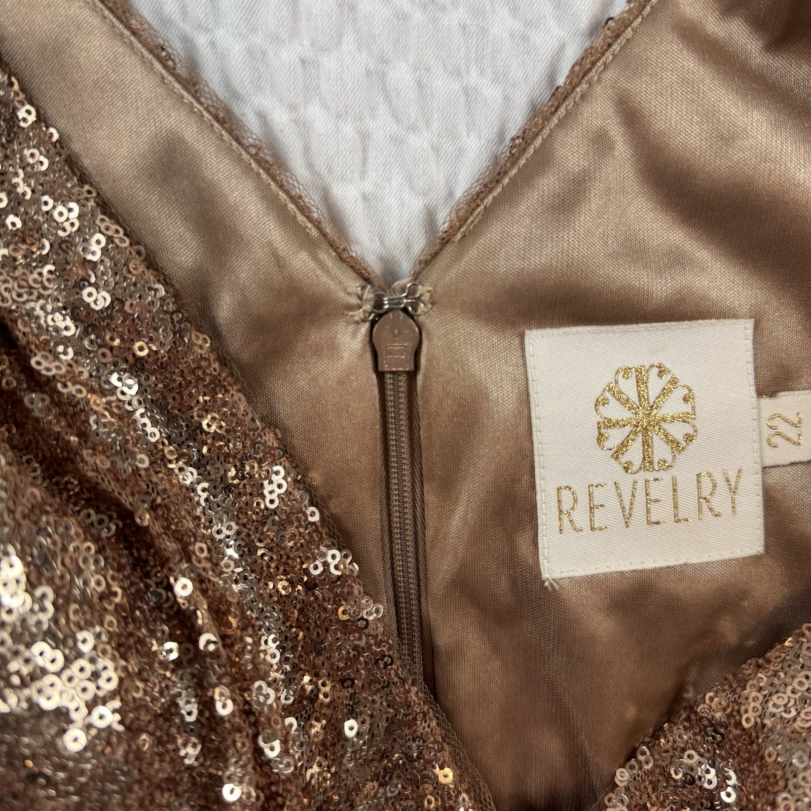 Revelry Bijou Rose Gold Sequin Maxi Dress Size 22 Formal Bridesmaid