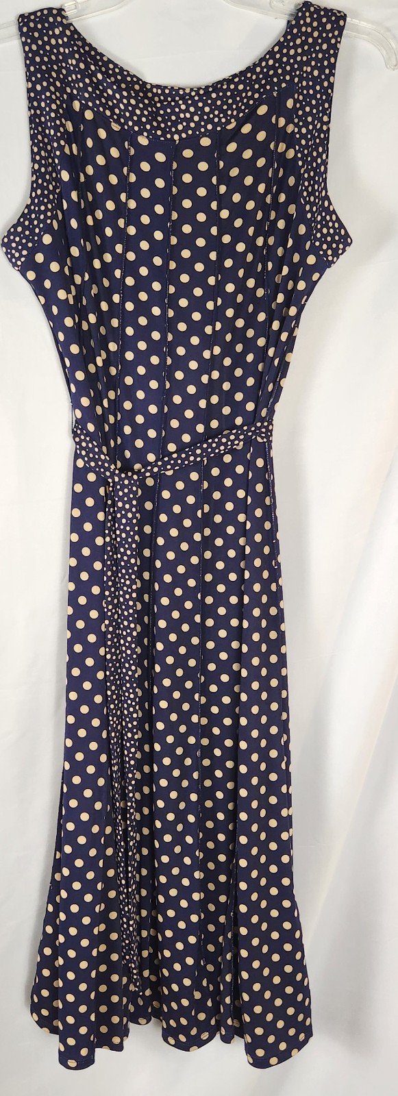Perceptions Polka Dot Sleeveless Classic/Retro-Vibe/Preppy Belted Midi Dress XL
