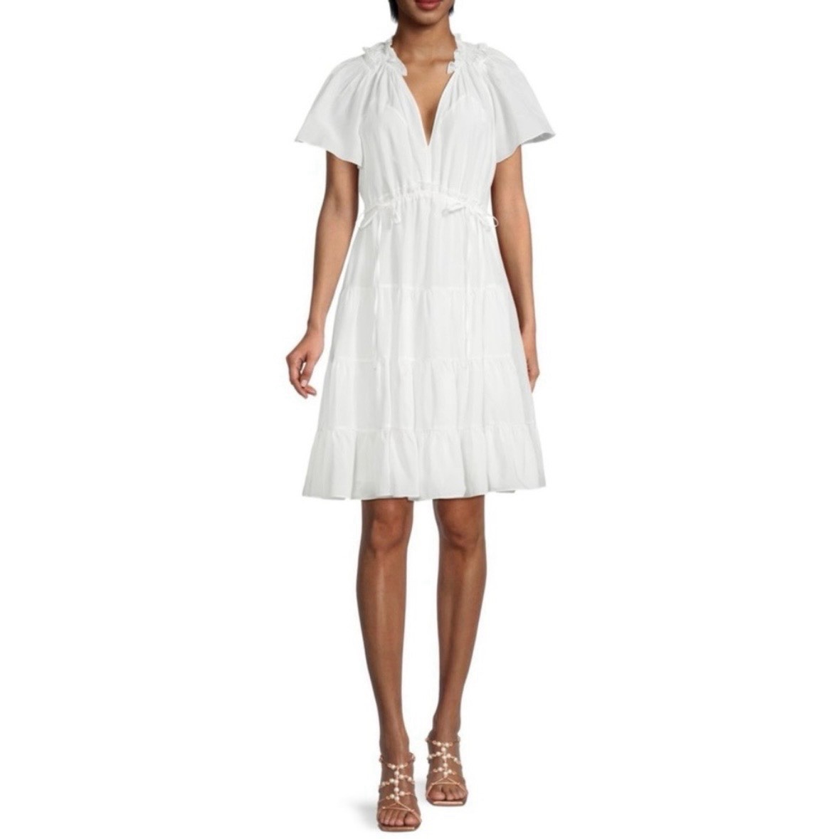 $478 Kobi Halperin Women’s White Silk Drawstring Casey A-Line Dress Size S