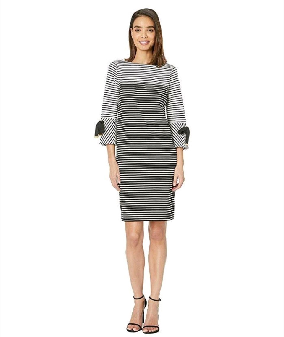 Lauren Ralph Lauren Womens Black White Striped Dress 2X