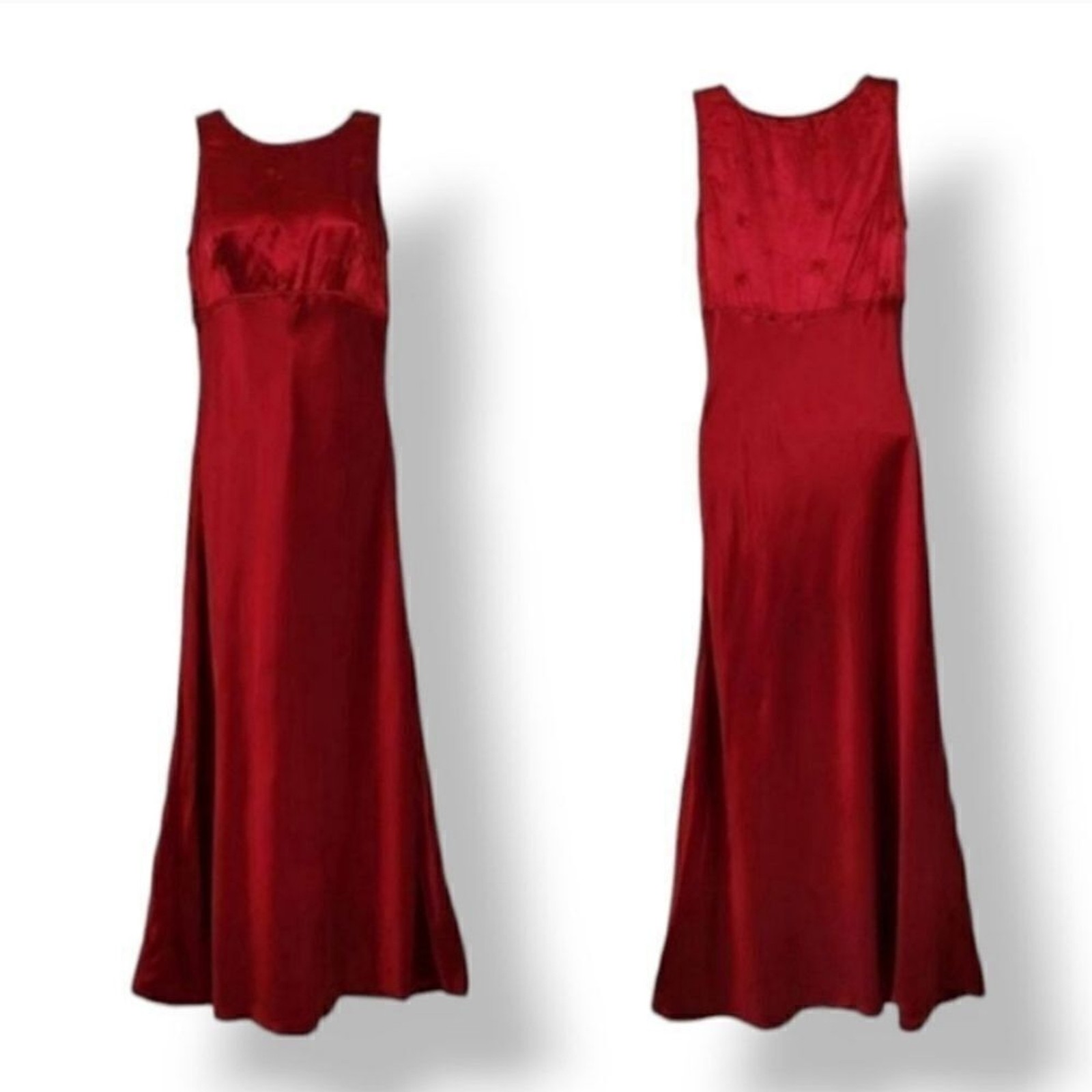 Vintage 90’s Maurices Red Embroidered Satin Slip Midi Dress Modern Size Small