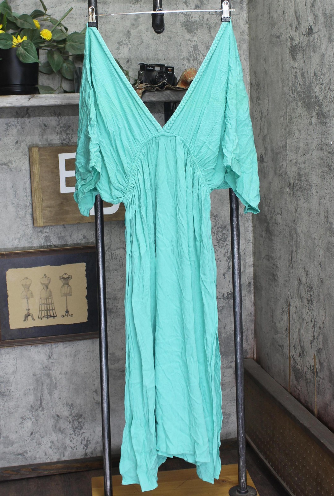 Raviya Womens Braid-Trim V-Neck Elastic Stretch Cover Up Dress Aqua Blue XL