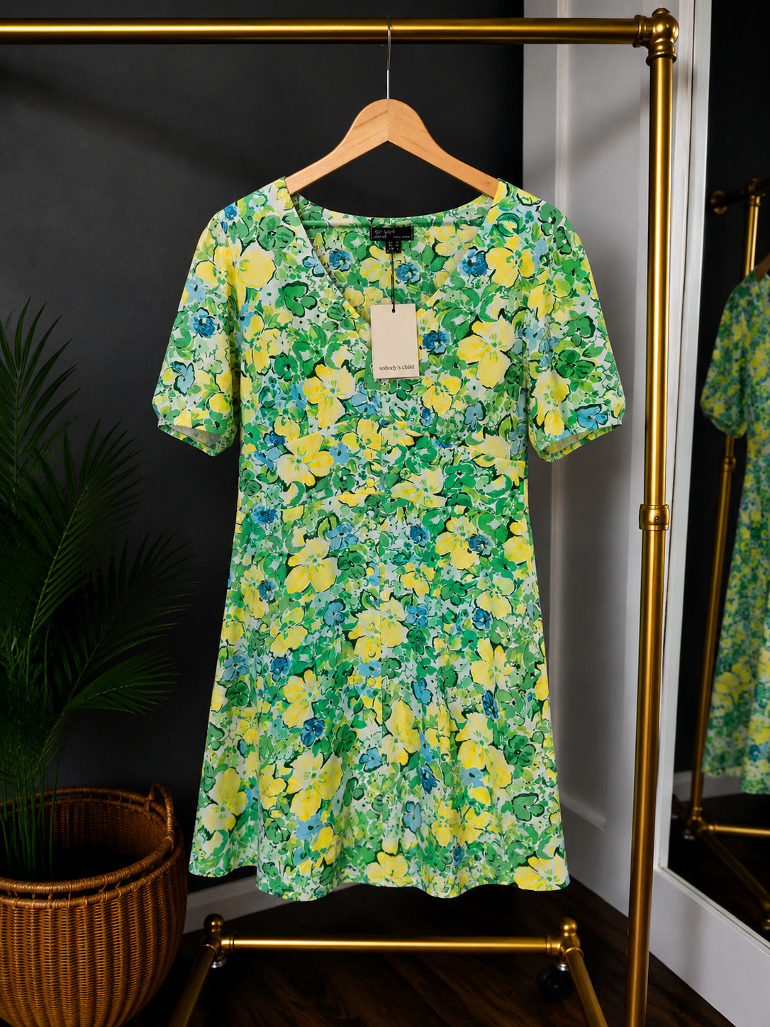 Nobody’s Child Dahlia mini summer dress floral print green size uk16 brand new