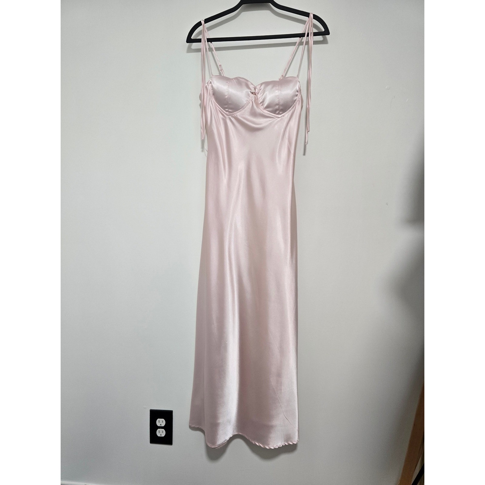 Thirty/Thirty LA Slip Dress Medium Pink Satin Bustier Maxi Tie Romantic Barbie