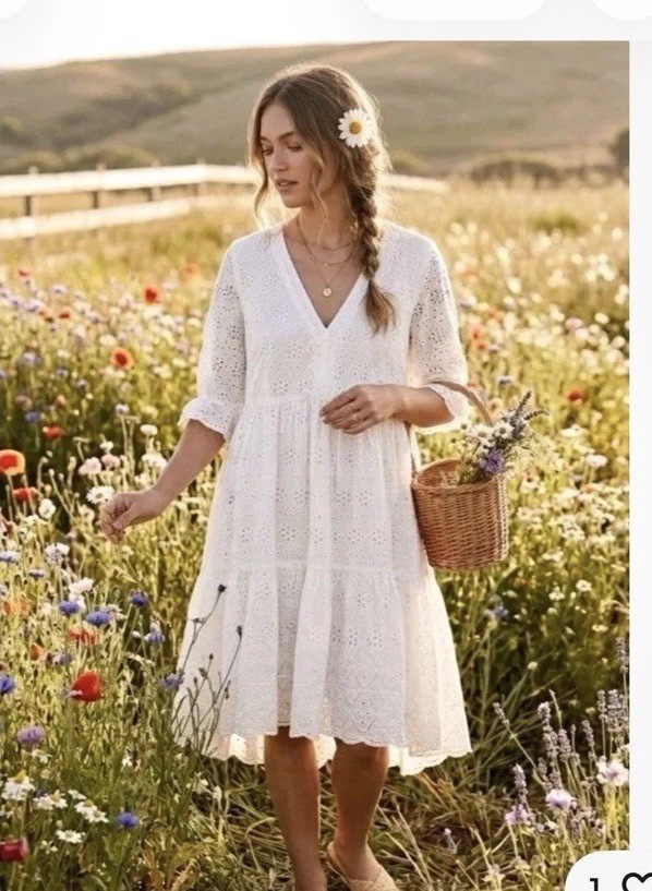 Sundance Petite PL White Jasmine Eyelet Lace Tiered A-Line Mini Dress