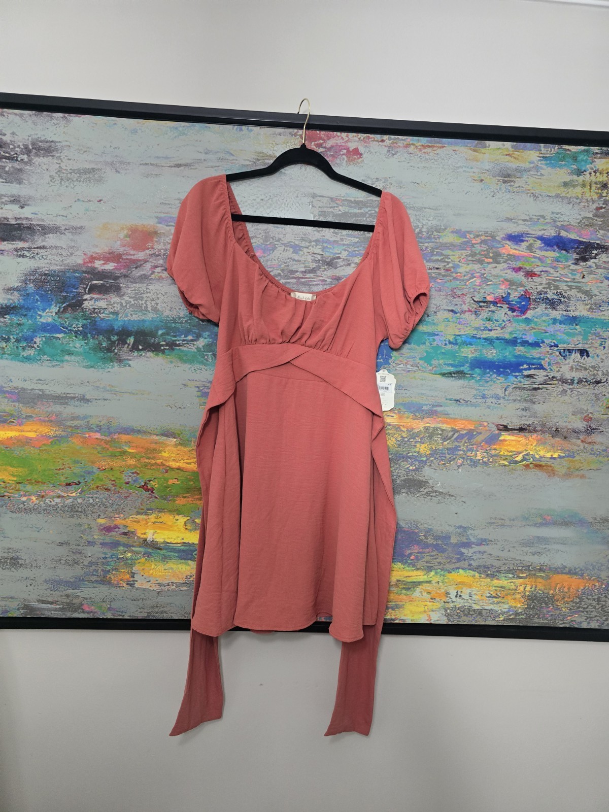Altar’d State Delilah Crossover Mini Dress In Coral Pink Size LARGE NWT