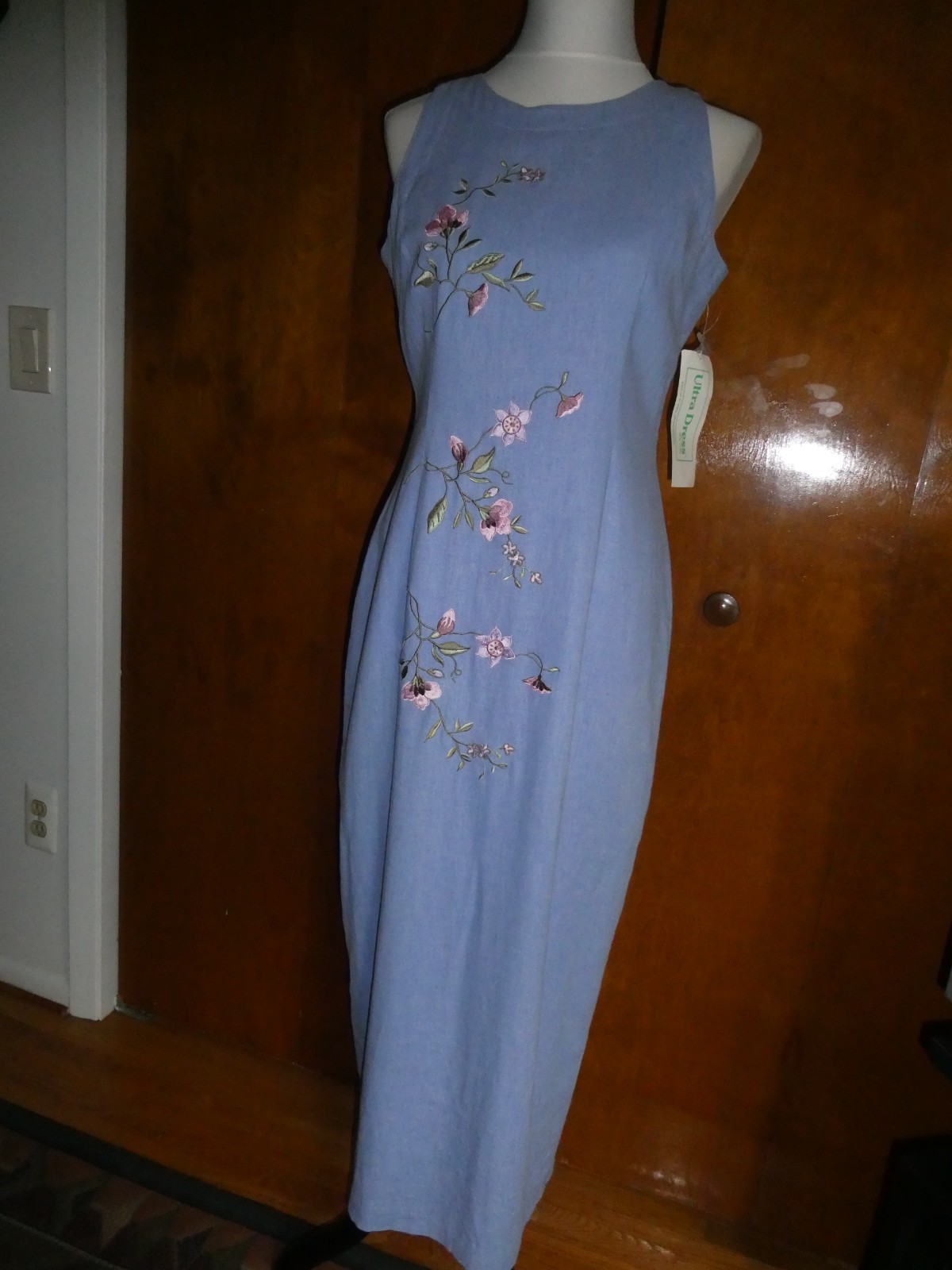 Ultra Dress New York Lilac Linen Blend Embroidered Floral Maxi Dress Lined 10