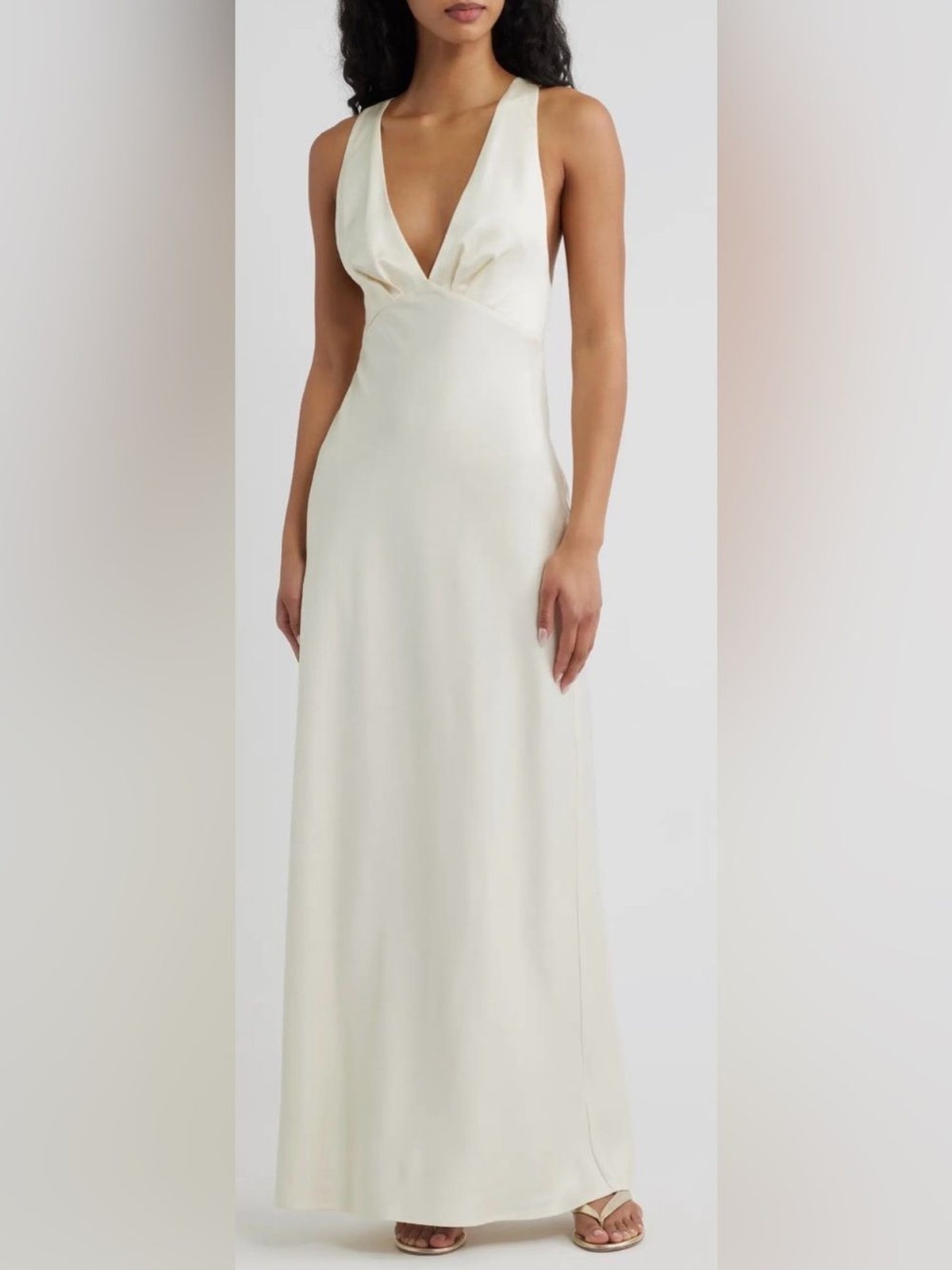 NWOT Significant Other Lucile Sleeveless Satin Maxi ecru cream Dress sz 12